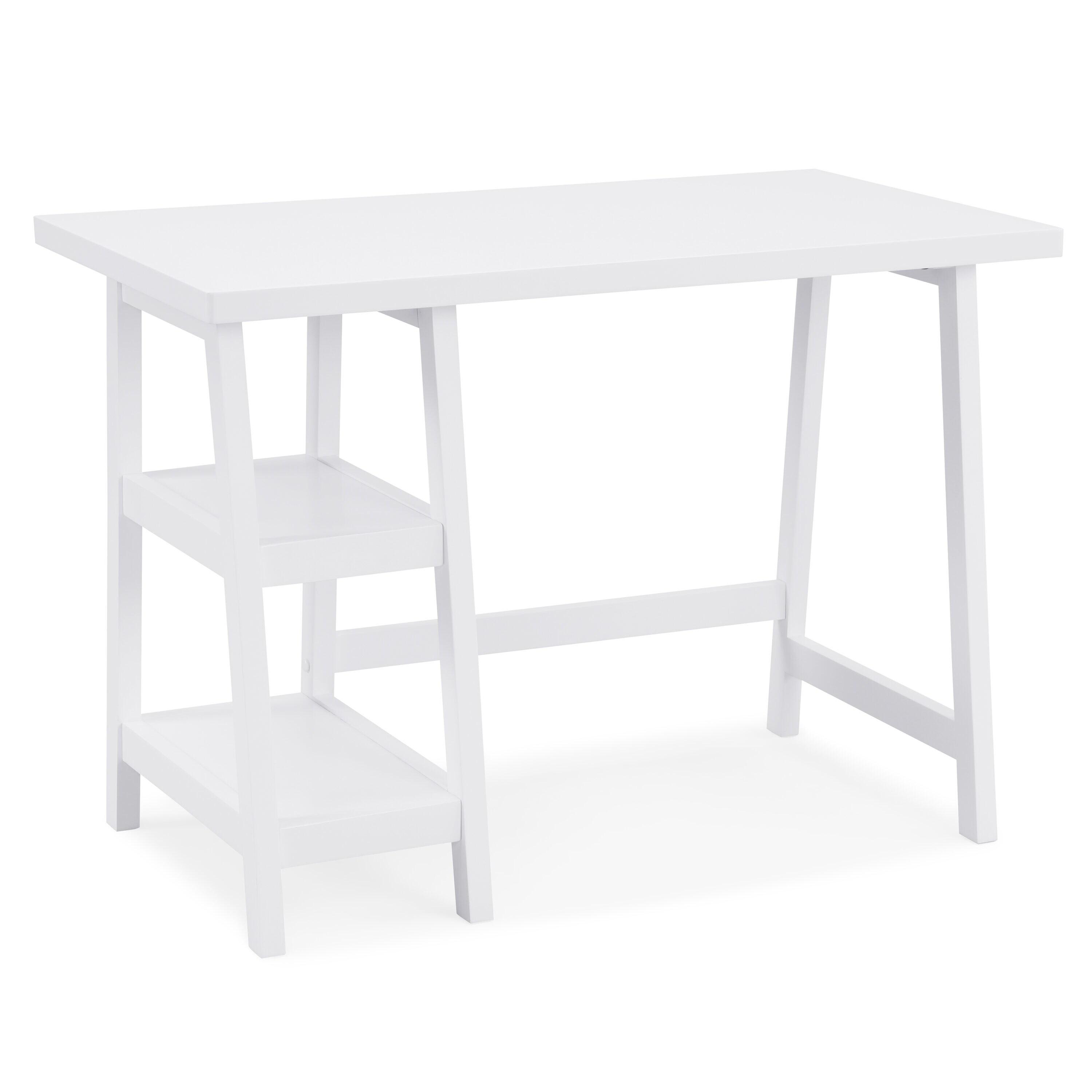 Roundhill Furniture Redina Contemporary Wood Writing Desk with Storage, White