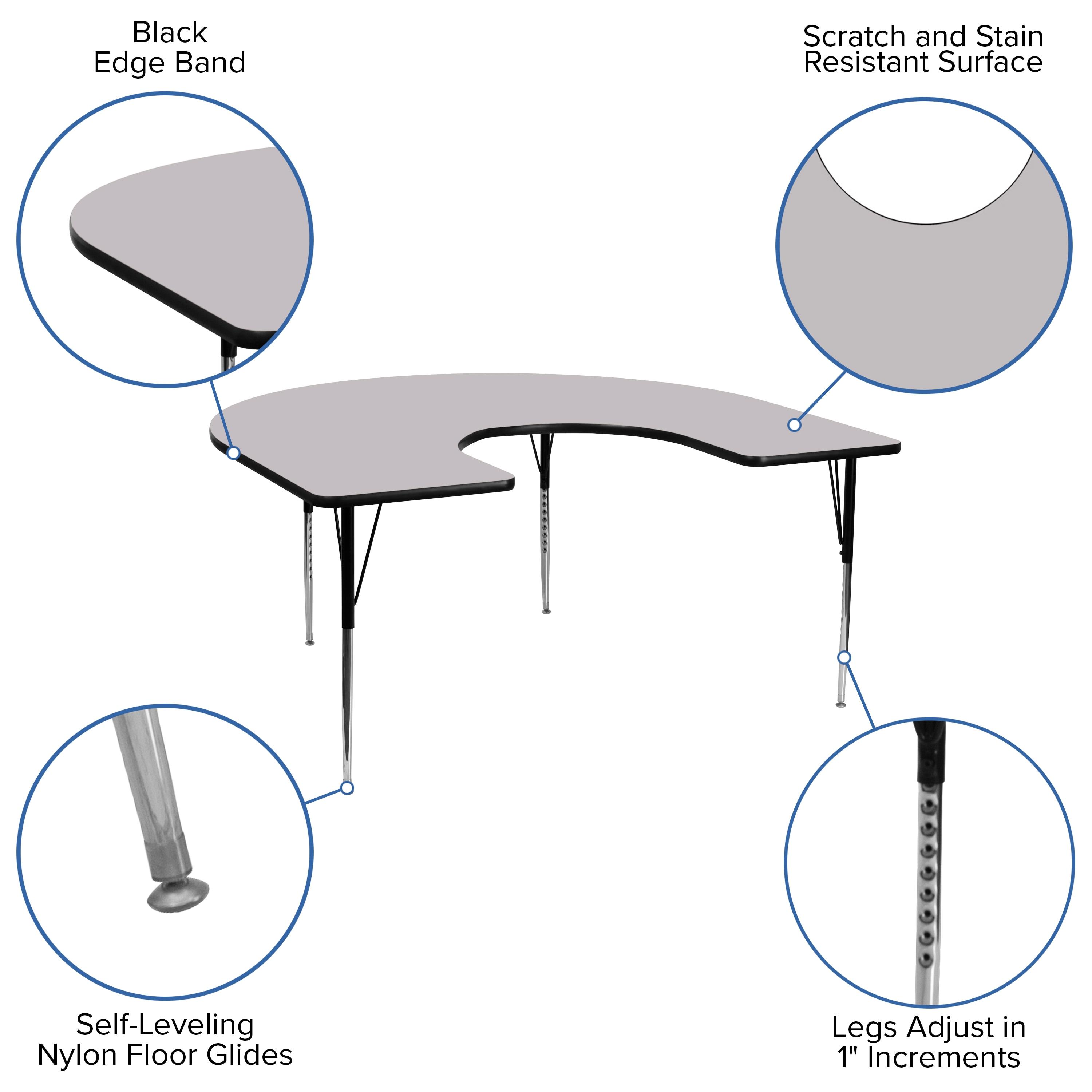 Flash Furniture Wren 60''W x 66''L Horseshoe Grey Thermal Laminate Activity Table - Standard Height Adjustable Legs