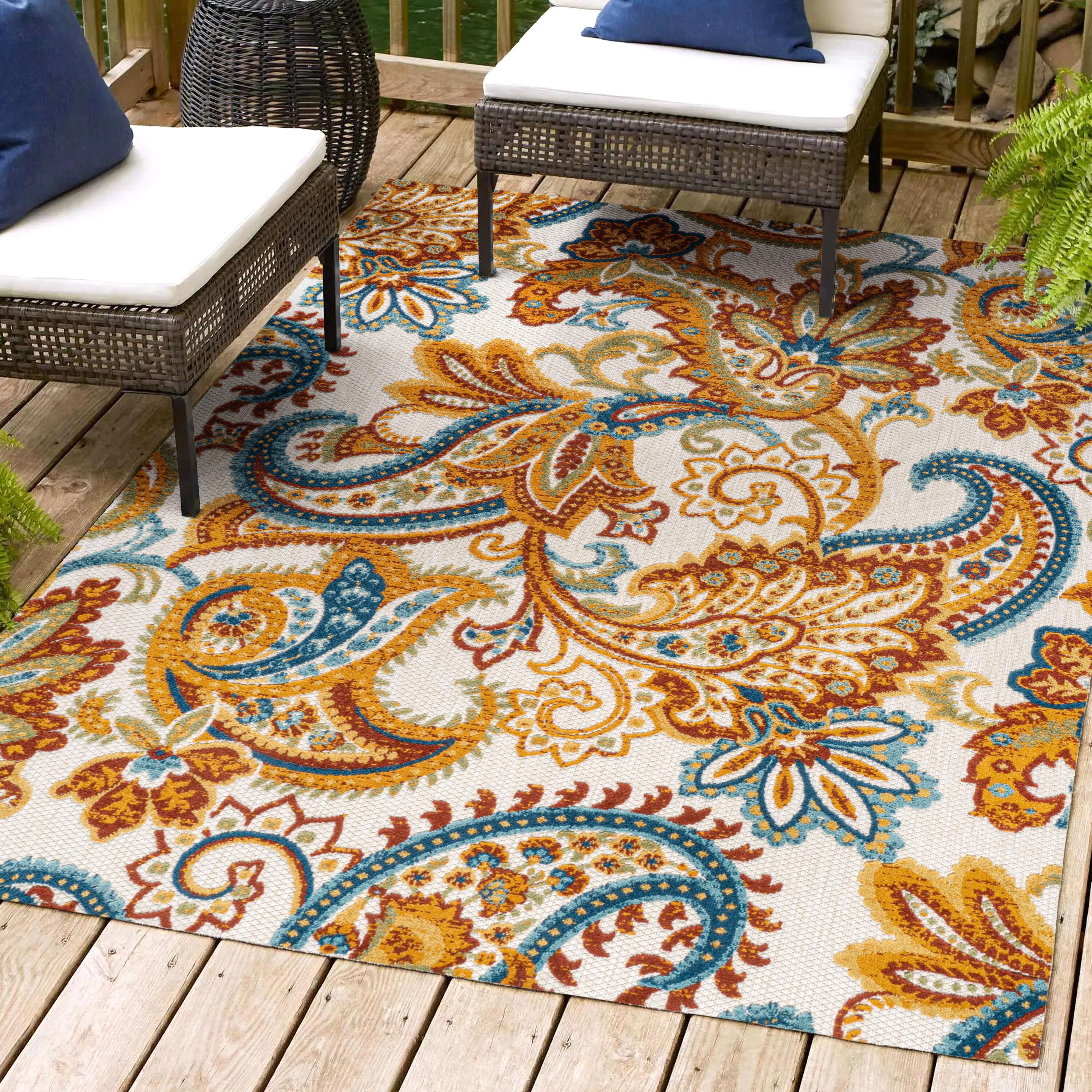 3'x5' Gordes Paisley High-Low Indoor/Outdoor Area Rug, Orange/Multi - JONATHAN Y