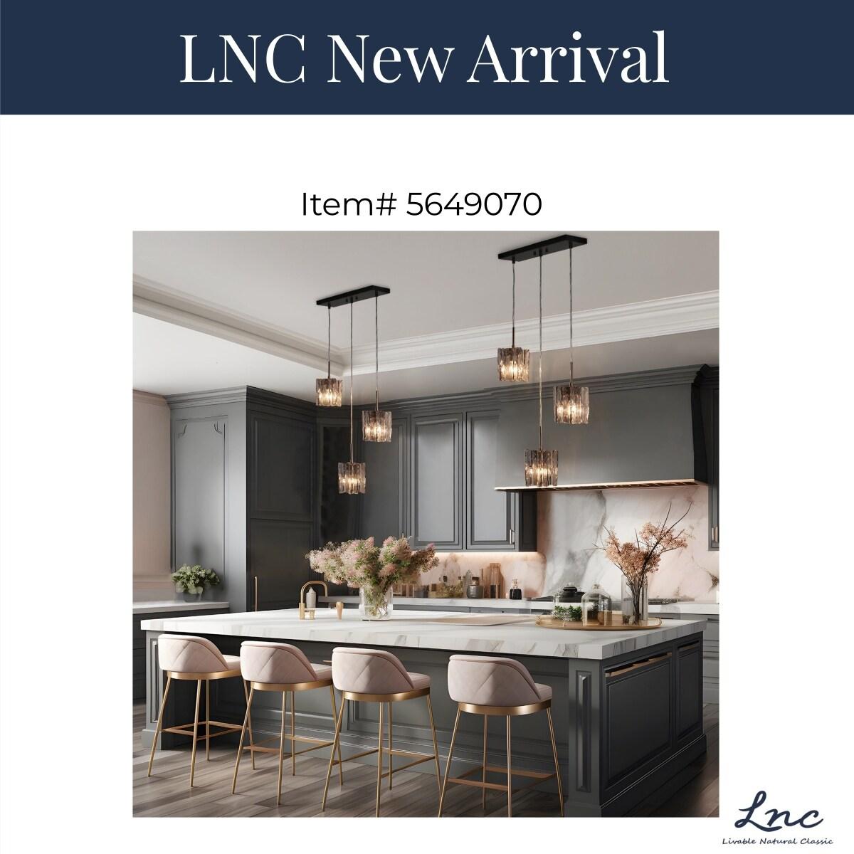 Farmhouse 5-Light Wood and Black Metal Chandelier, Rectangular Kitchen Island Light Fixture