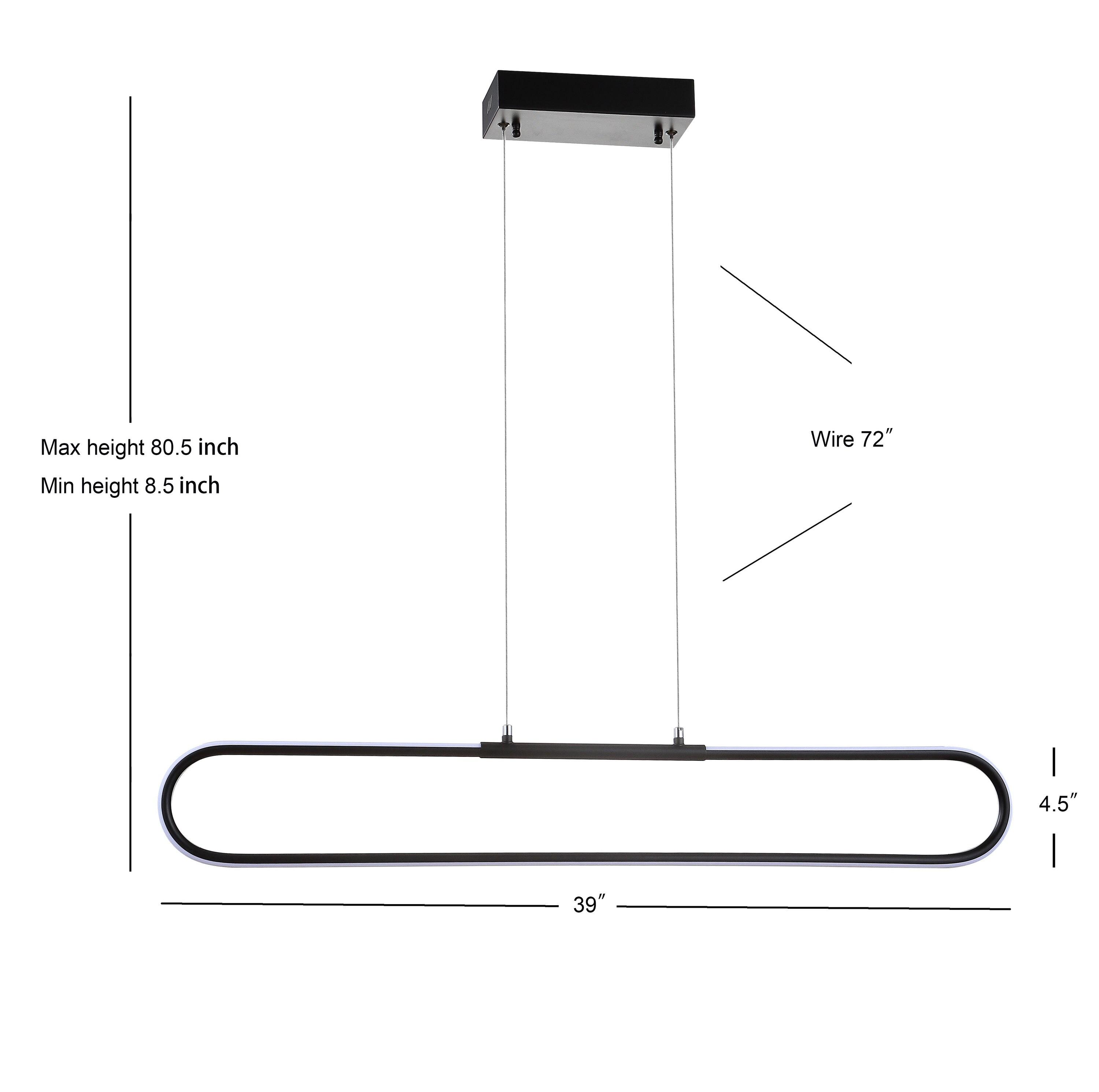 Ned 39" Dimmable Adjustable Integrated LED Metal Linear Pendant, Black