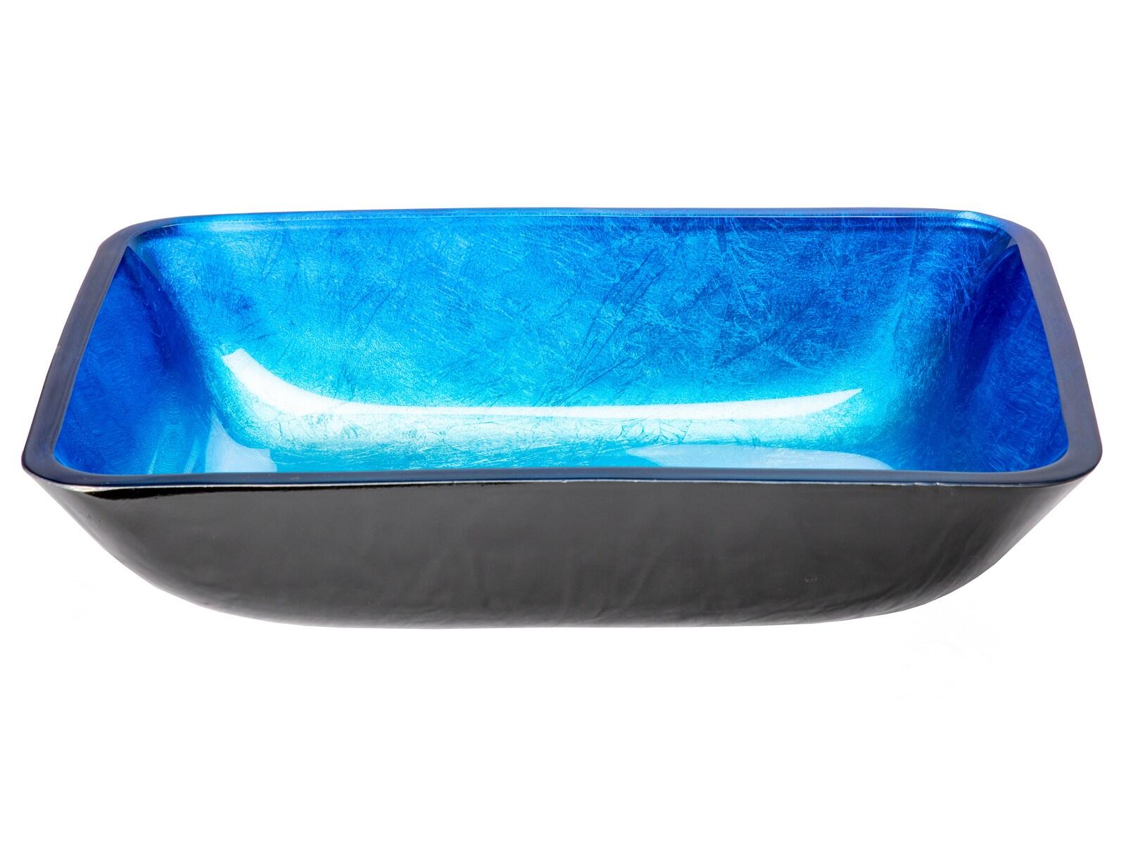 Eden Bath 13.13'' Blue Tempered Glass Rectangular Bathroom Sink