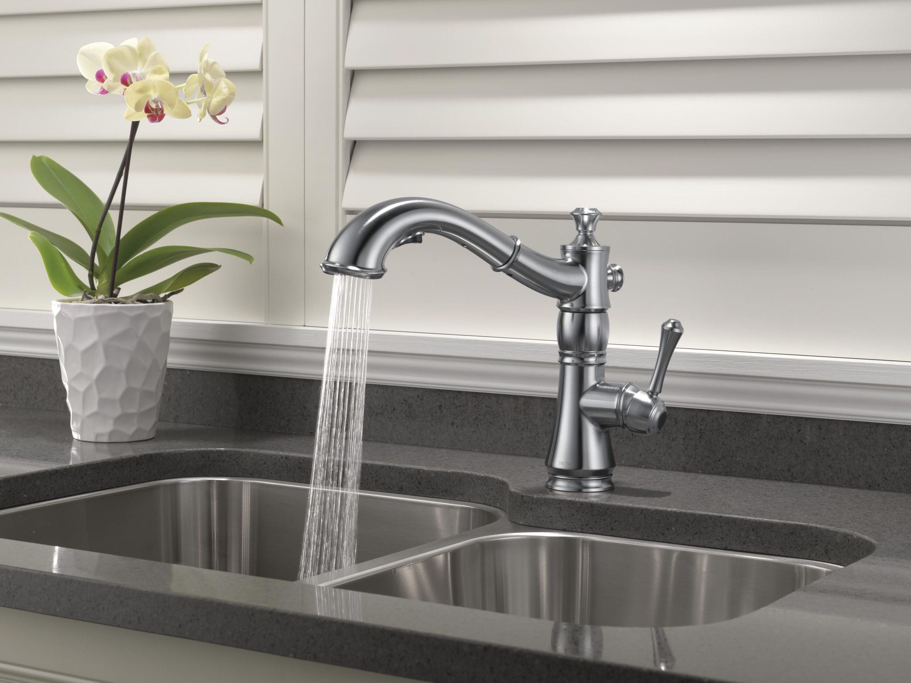 Delta Cassidy Single Handle Pull-Out Kitchen Faucet in Arctic Stainless 4197-AR-DST