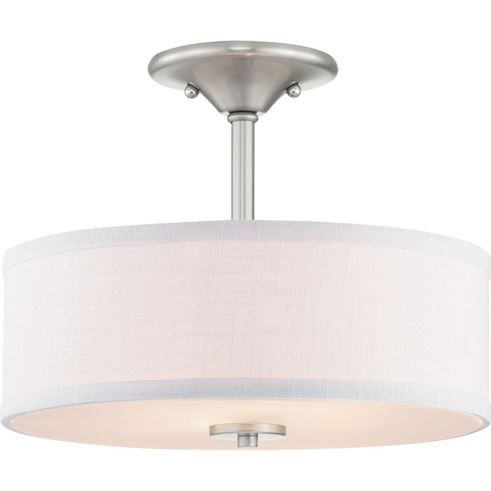 Progress Lighting, Inspire Collection, 2-Light Semi-Flush, Brushed Nickel, Etched Glass with Summer Linen Shade