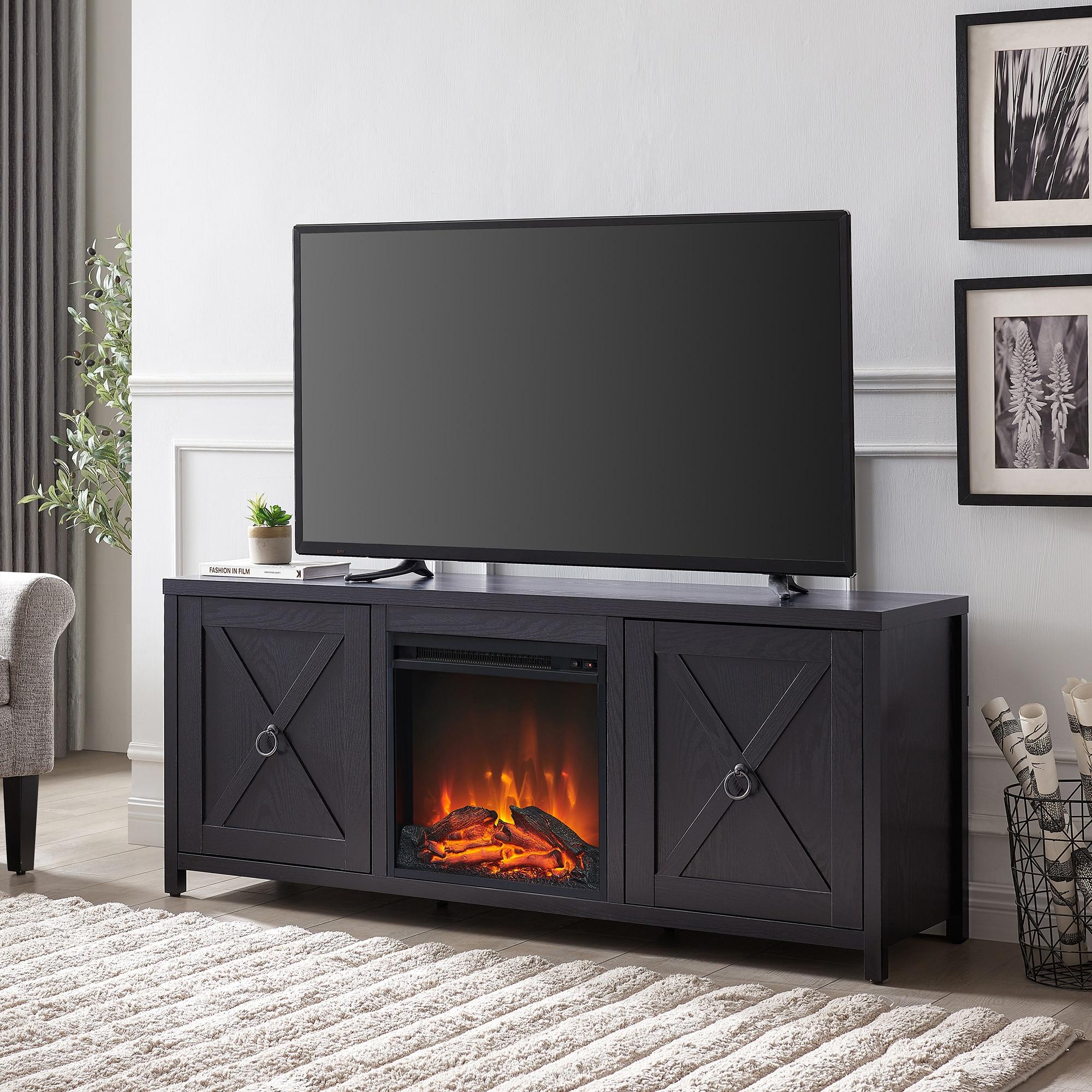 Evelyn&Zoe Granger Rectangular TV Stand with Log Fireplace for TV's up to 65", Black