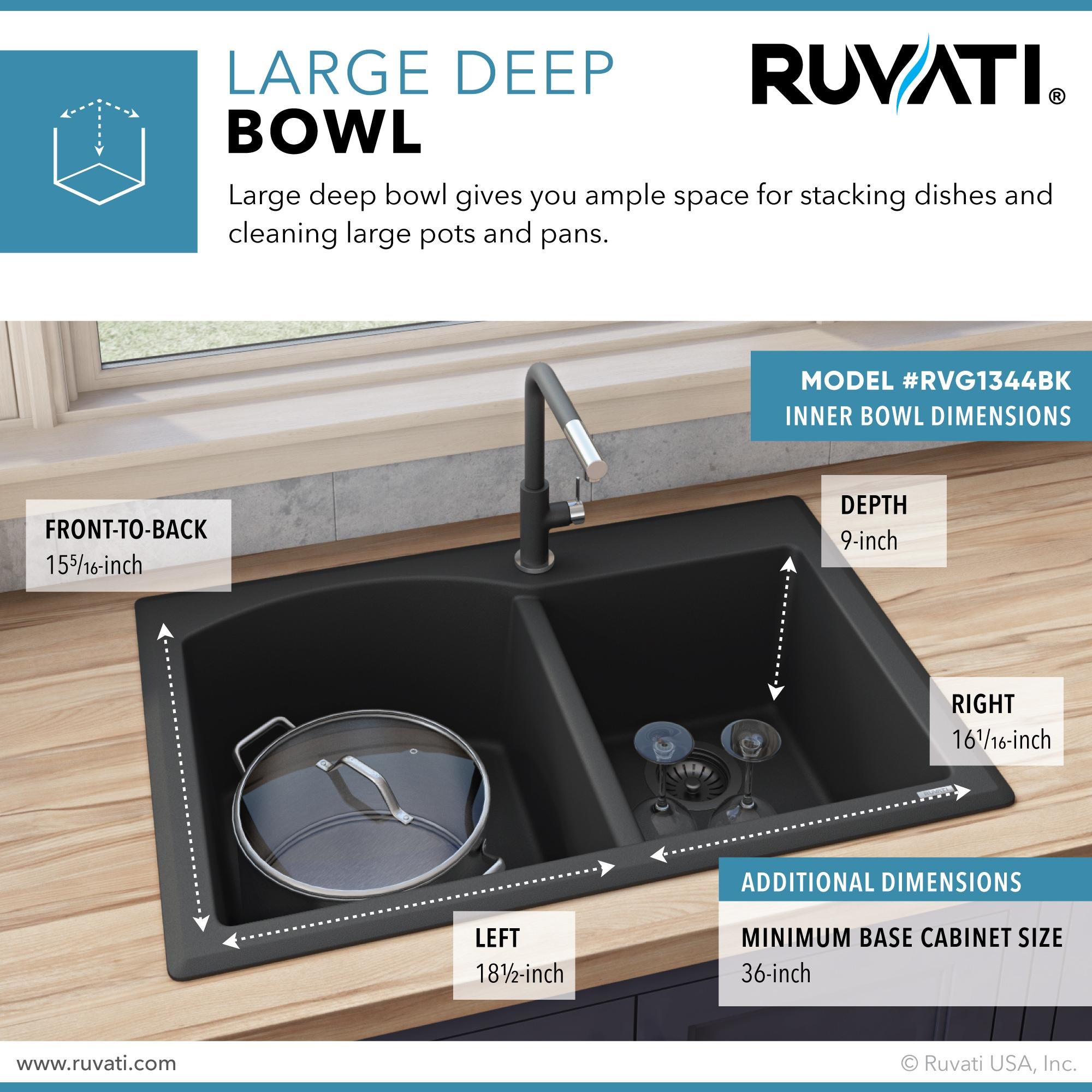 Ruvati 33 x 22 inch epiGranite Dual-Mount Granite Composite Double Bowl Kitchen Sink