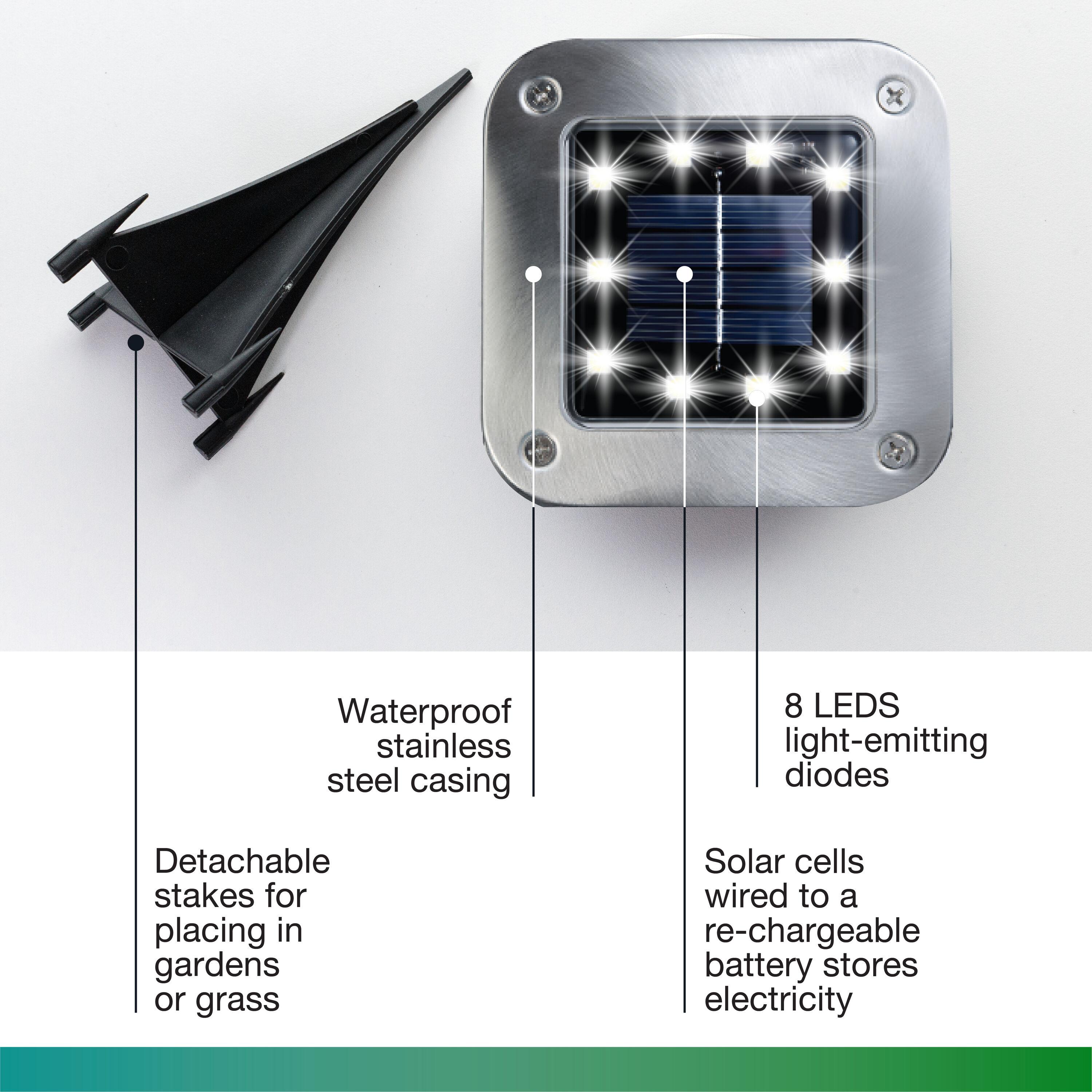 Silver/Stainless Steel Low Voltage Solar Powered Integrated LED Metal Pathway Light Pack (Set of 8)