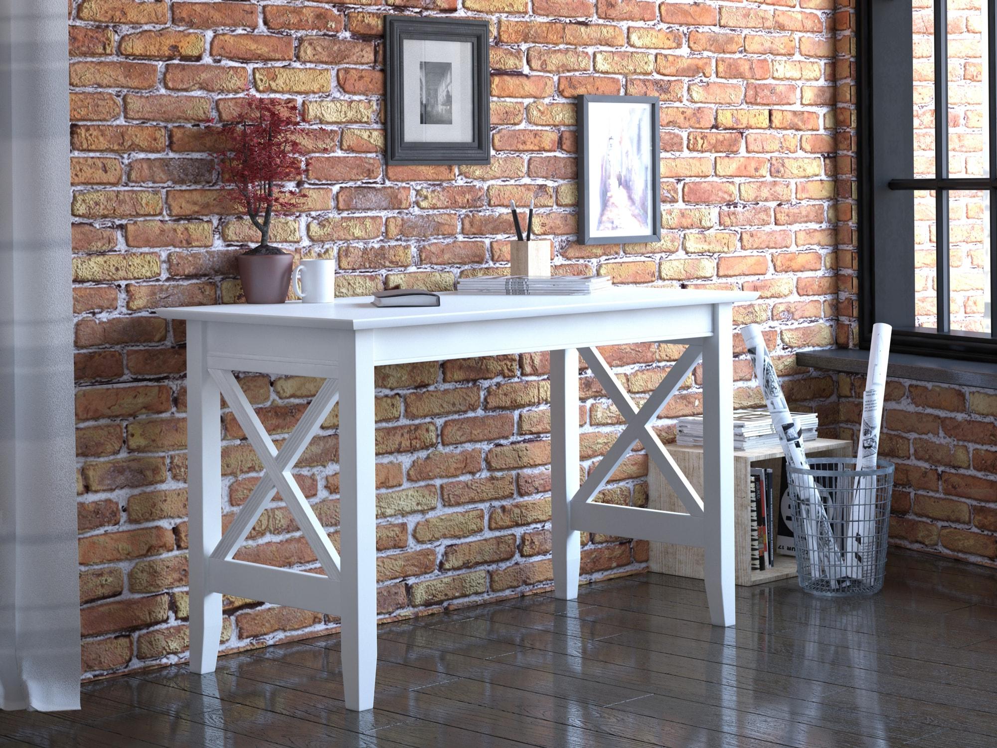 AFI 48" Lexi Solid Wood X Design Home Office, Gaming, Writing, Desk with Charger in White