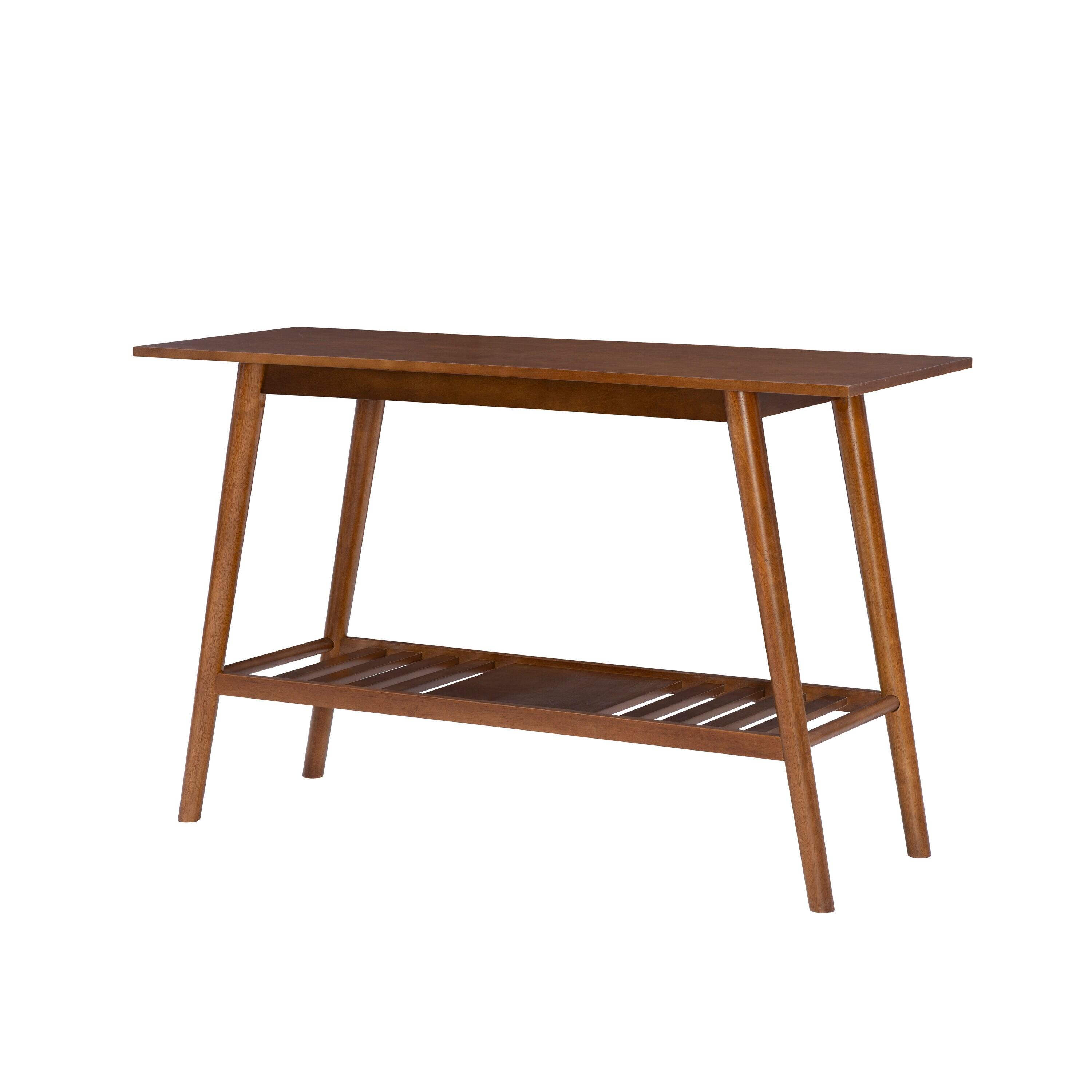 Linon 48" Charlotte Mid-Century Modern Wood Console Table With Bottom Storage Shelf Brown: Rubberwood Frame, MDF Surface