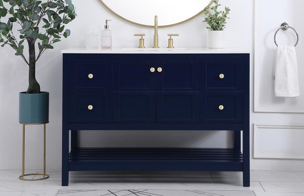 Elegant Decor Theo 48" Steel and Solid Wood Single Bathroom Vanity in Blue