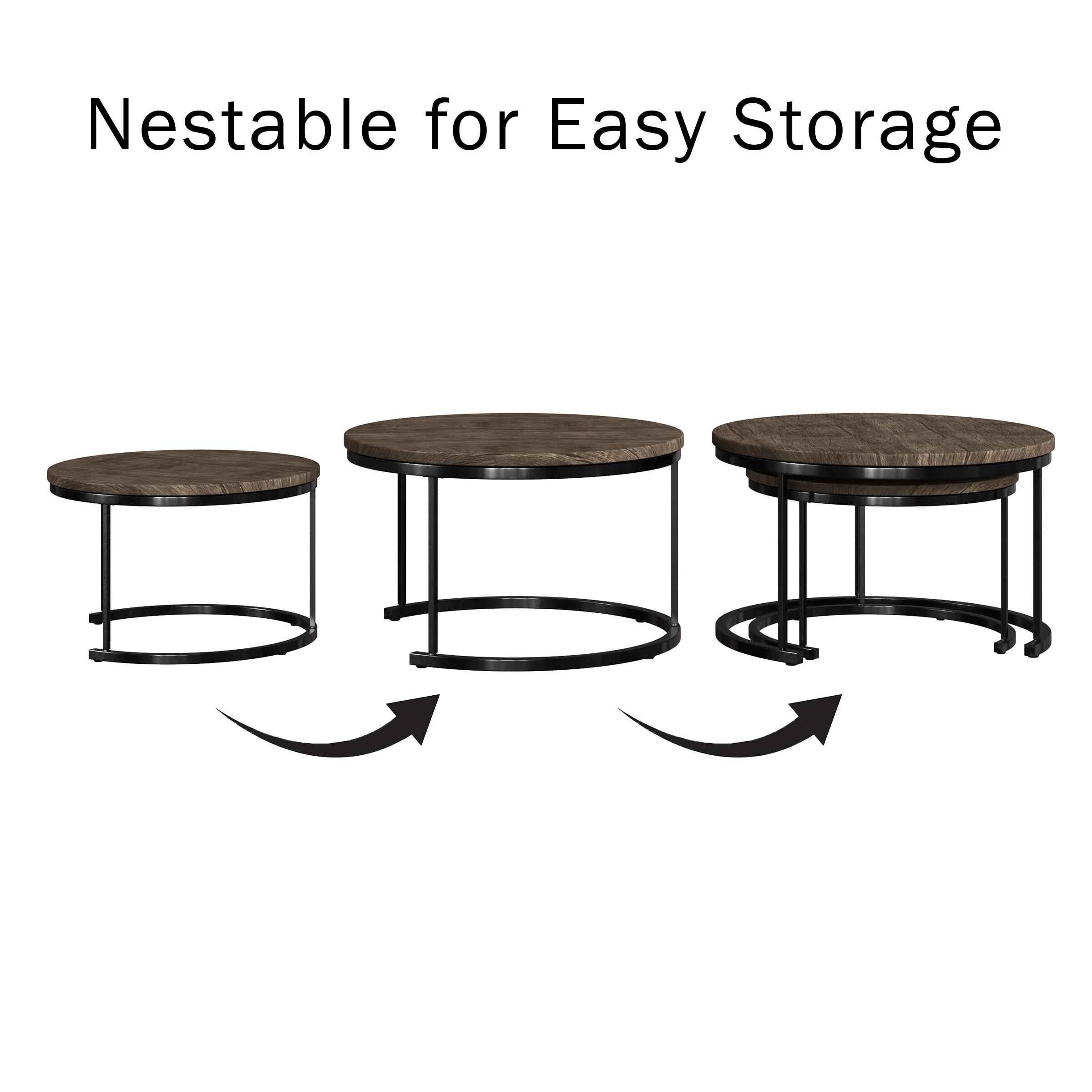 Lavish Home 2-Piece Round Nesting Coffee Tables, Modern Farmhouse Style, Gray/Brown