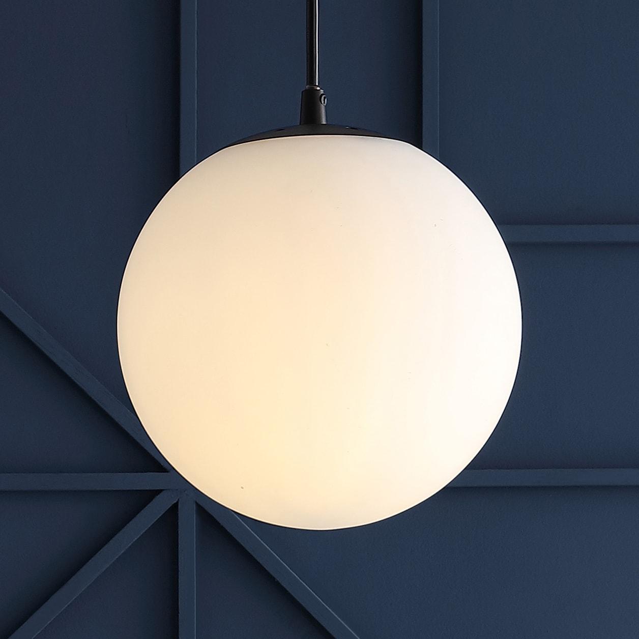 Bleecker 7.75" Metal/Glass Globe LED Pendant, White/Oil Rubbed Bronze