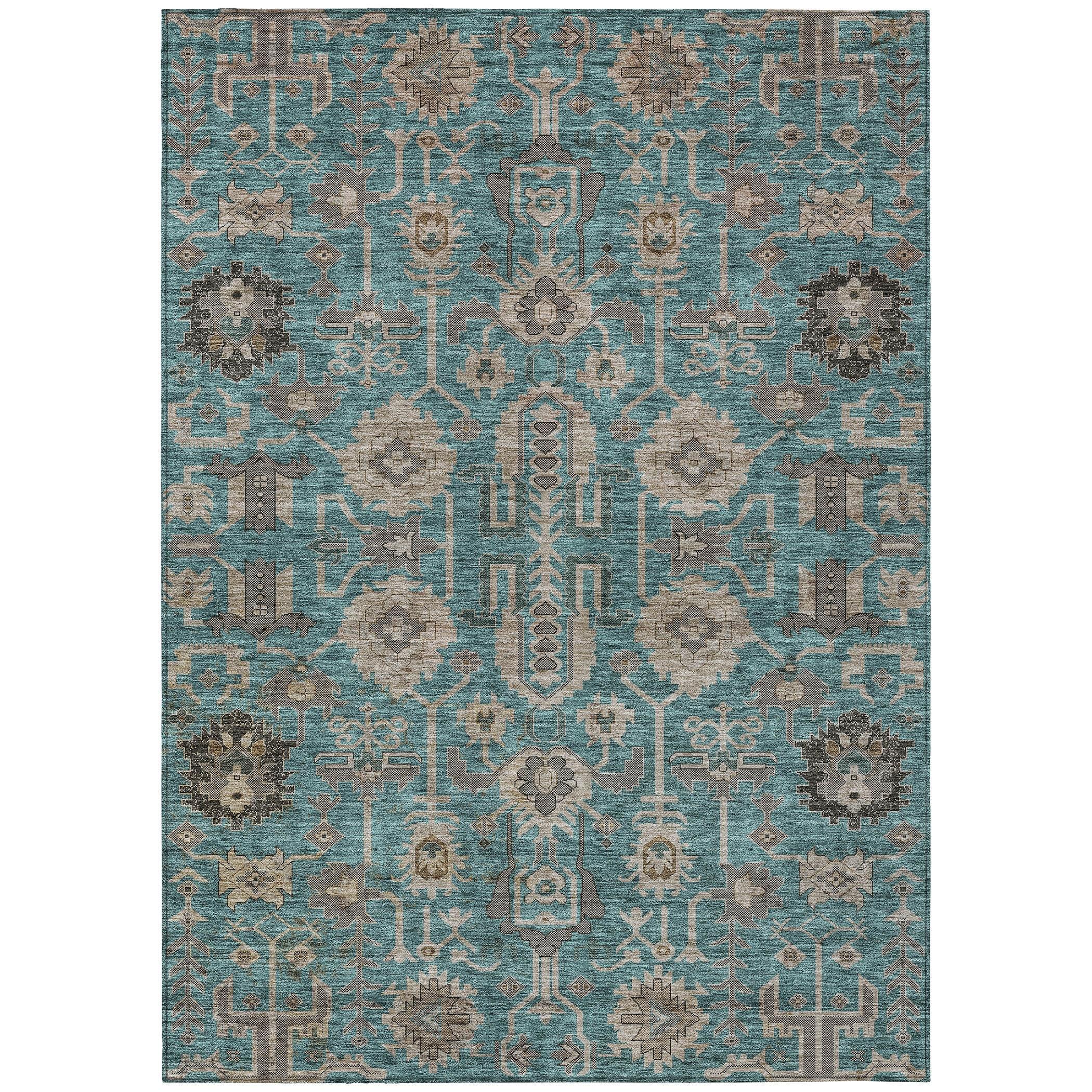 Teal Rectangular Machine Washable Synthetic 5' x 7' Rug