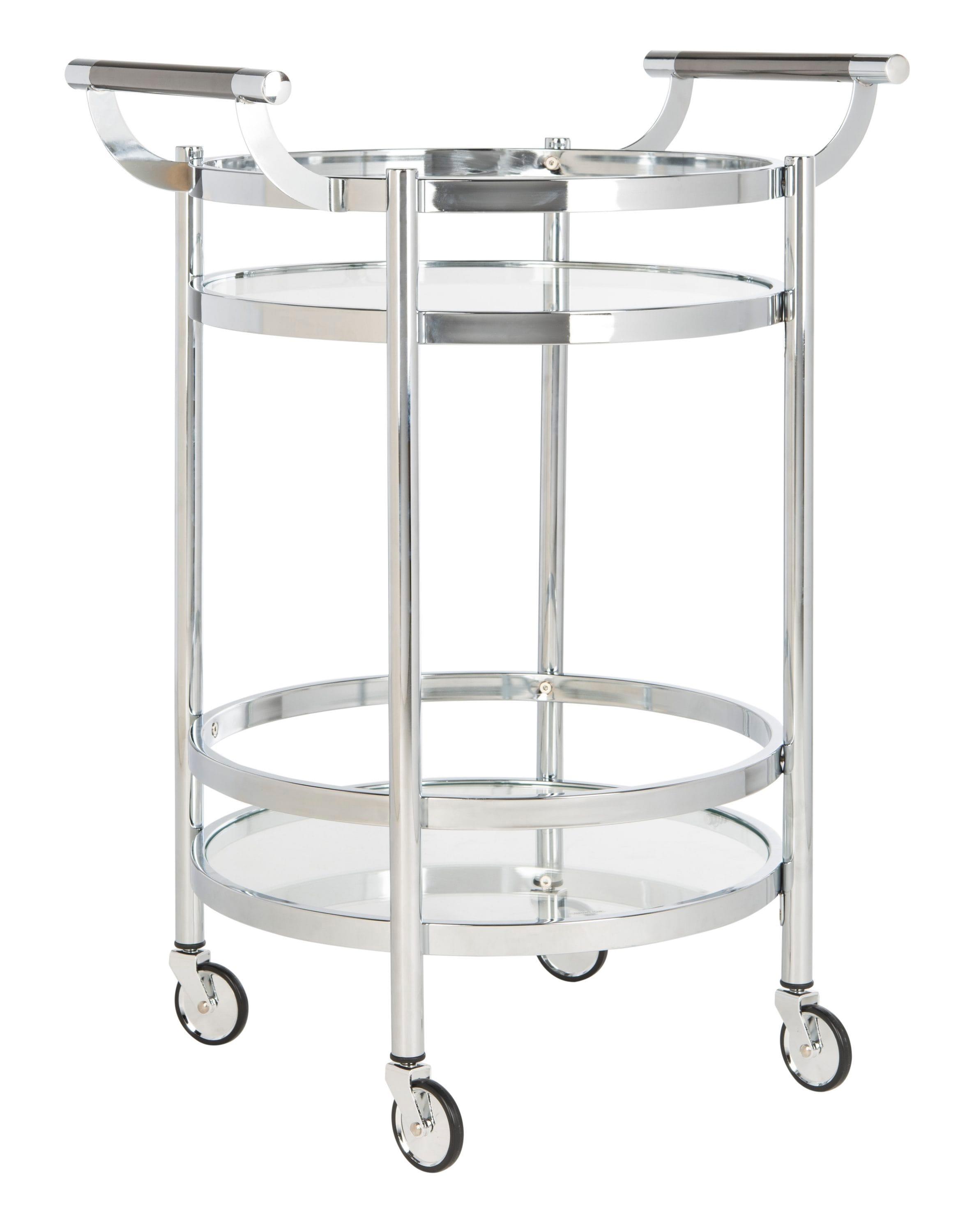 Sienna 2 Tier Round Bar Cart - BCT8001C - Chrome/Glass - Safavieh