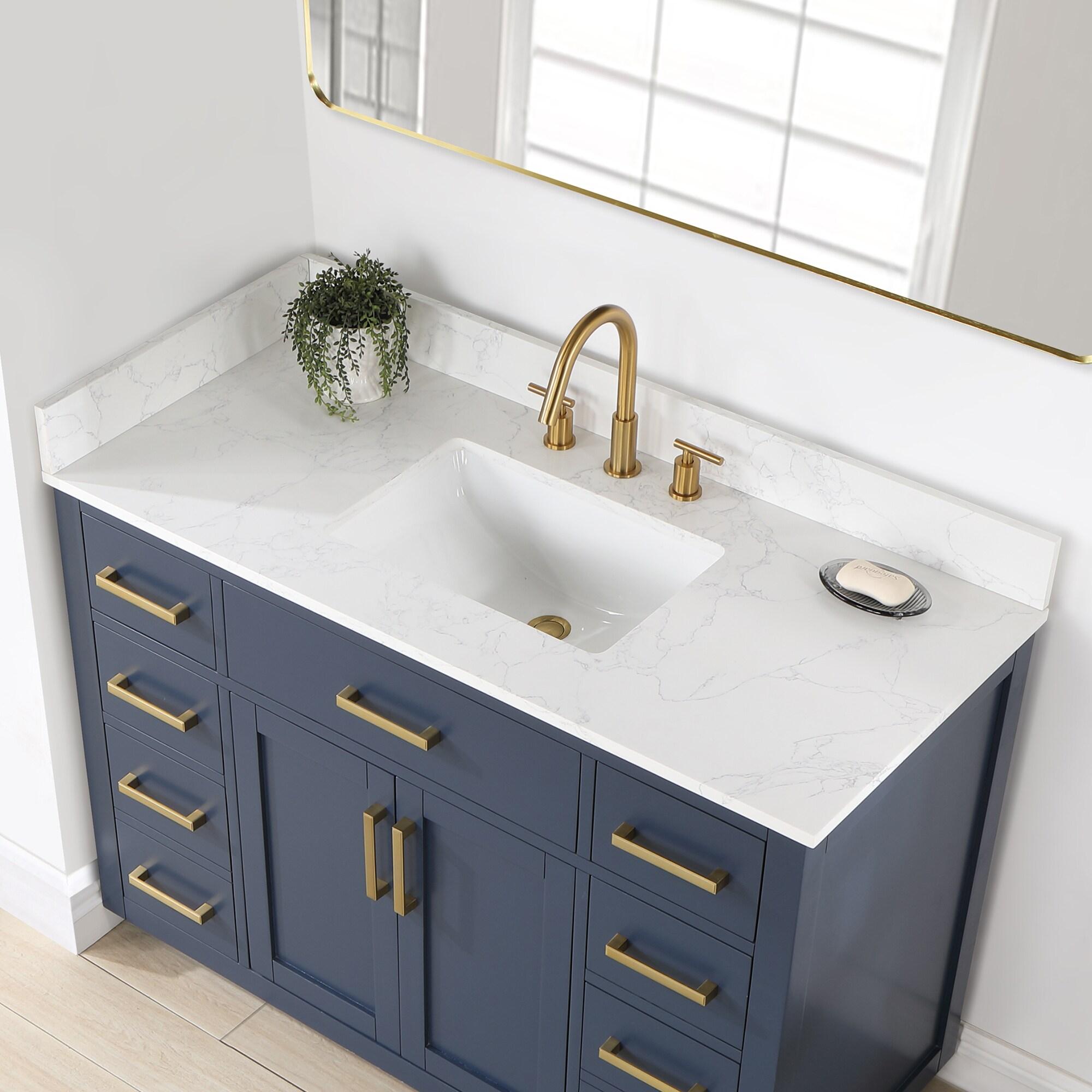 Gavino 48" Wood Vanity in Royal Blue with Composite Stone Top and Mirror