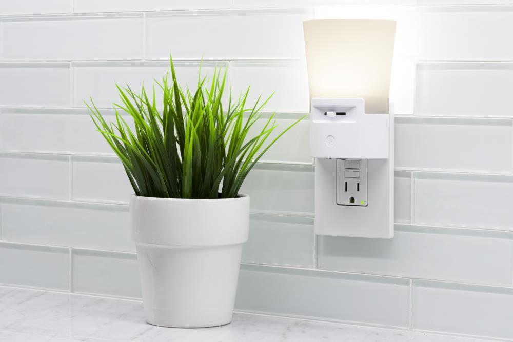 GE UltraBrite Sconce Night LED Light, Dimmable, Plug-in, Dusk-to-Dawn, White, 5in, 45123