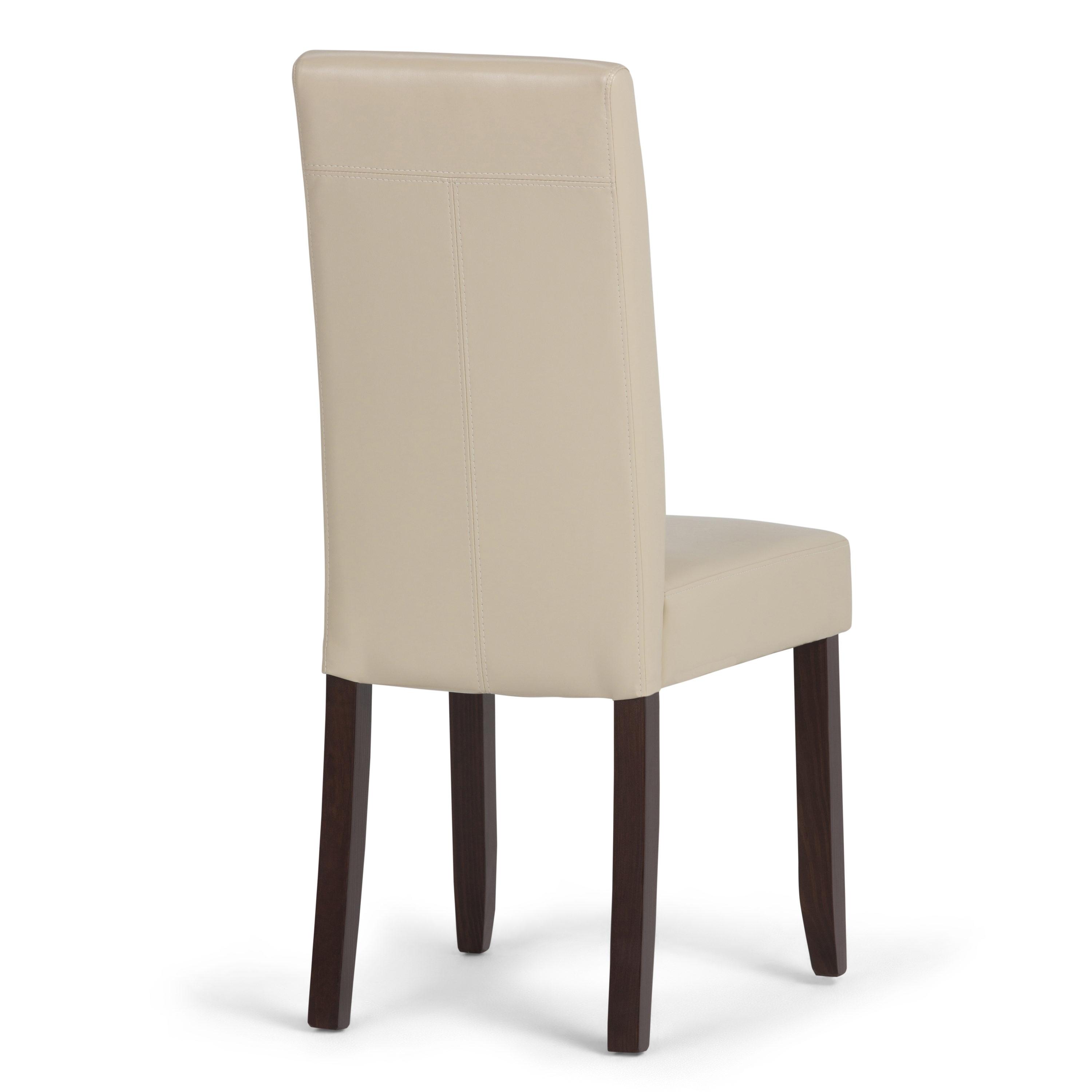 Simpli Home Acadian Transitional Parson Dining Chair (Set of 2) in Satin Cream Faux Leather