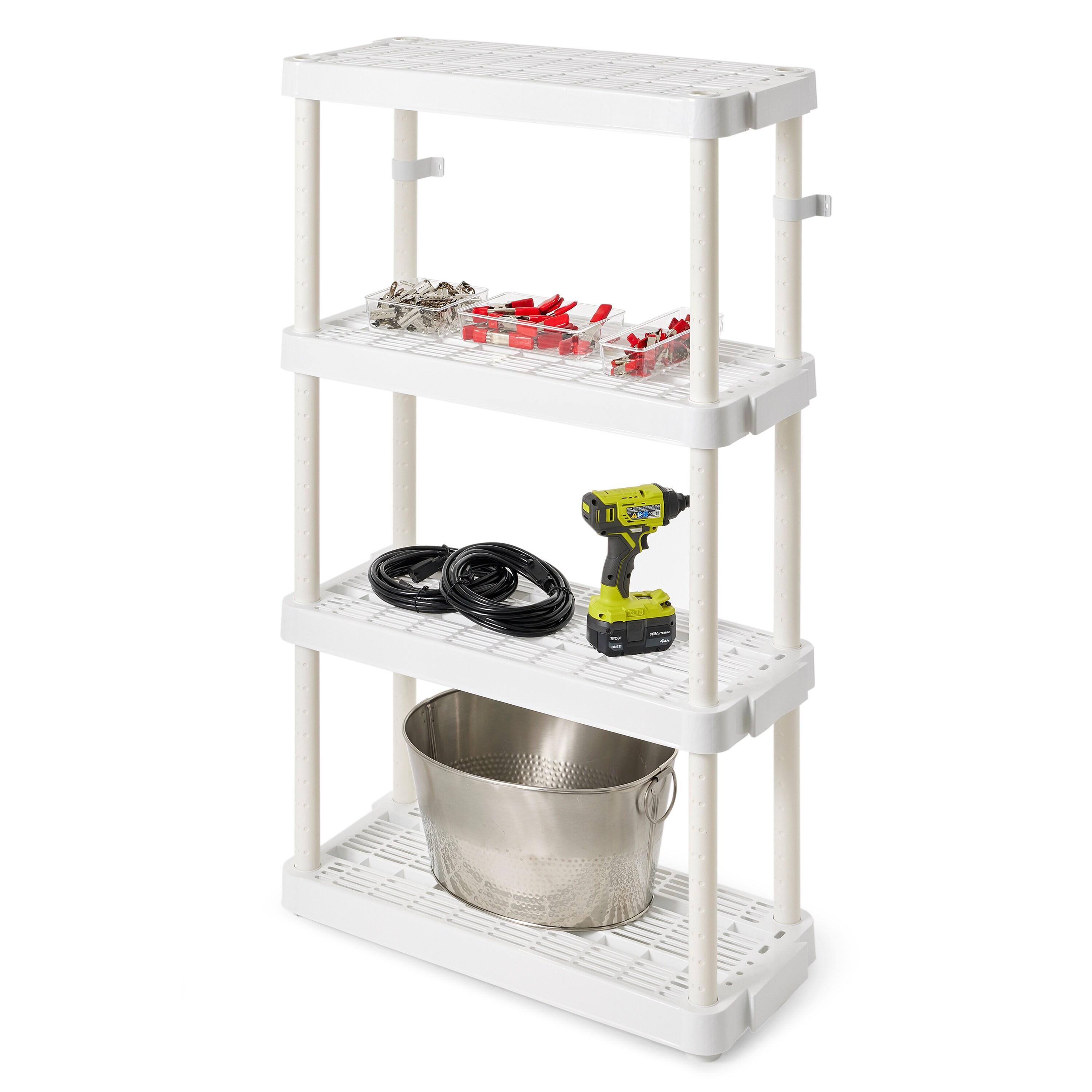 Gracious Living 4 Shelf Adjustable Height Medium Duty Storage Unit 14 x 32 x 54.5" Organizer for Home, Garage, Basement, & Laundry, White (3 Pack)
