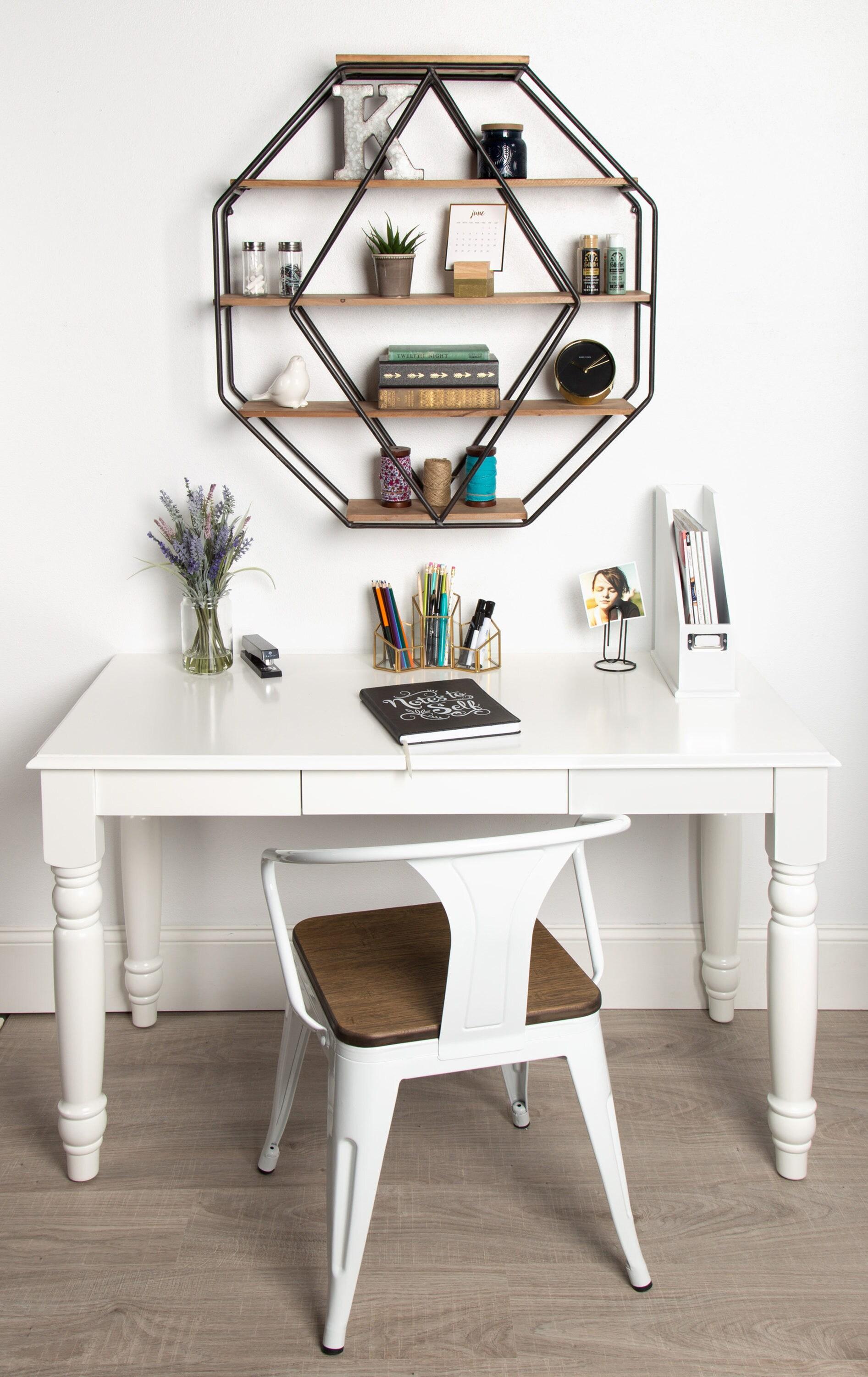 Kate & Laurel All Things Decor Wall Shelf Octagon Shaped Walnut/Black: 5-Tier Metal Floating Decorative Shelving