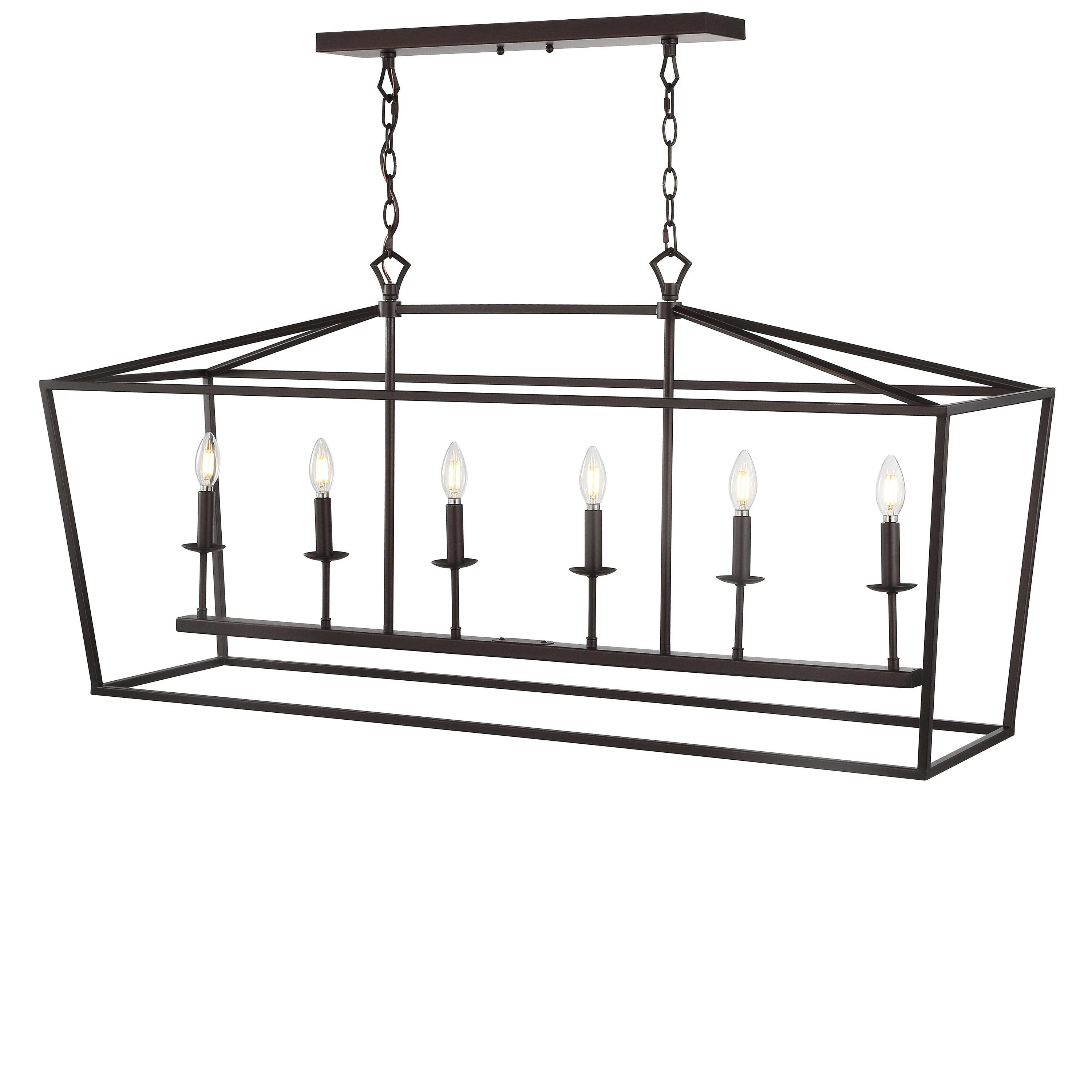 Pagoda 49" Linear 6-Bulb Lantern Metal LED Pendant, Oil Rubbed Bronze