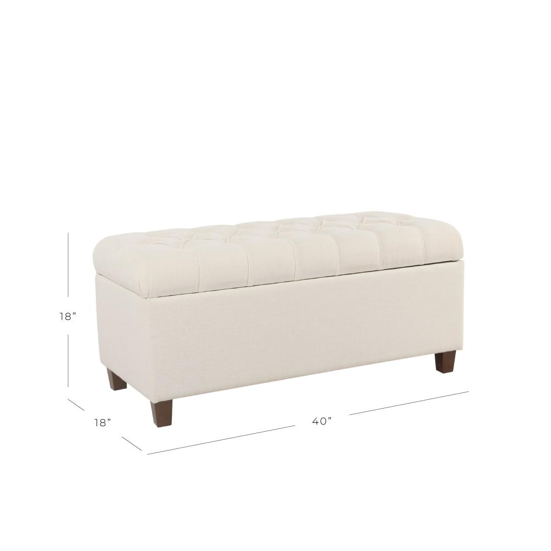 Ainsley Button Tufted Storage Bench Cream - HomePop: Upholstered Ottoman for Family Room