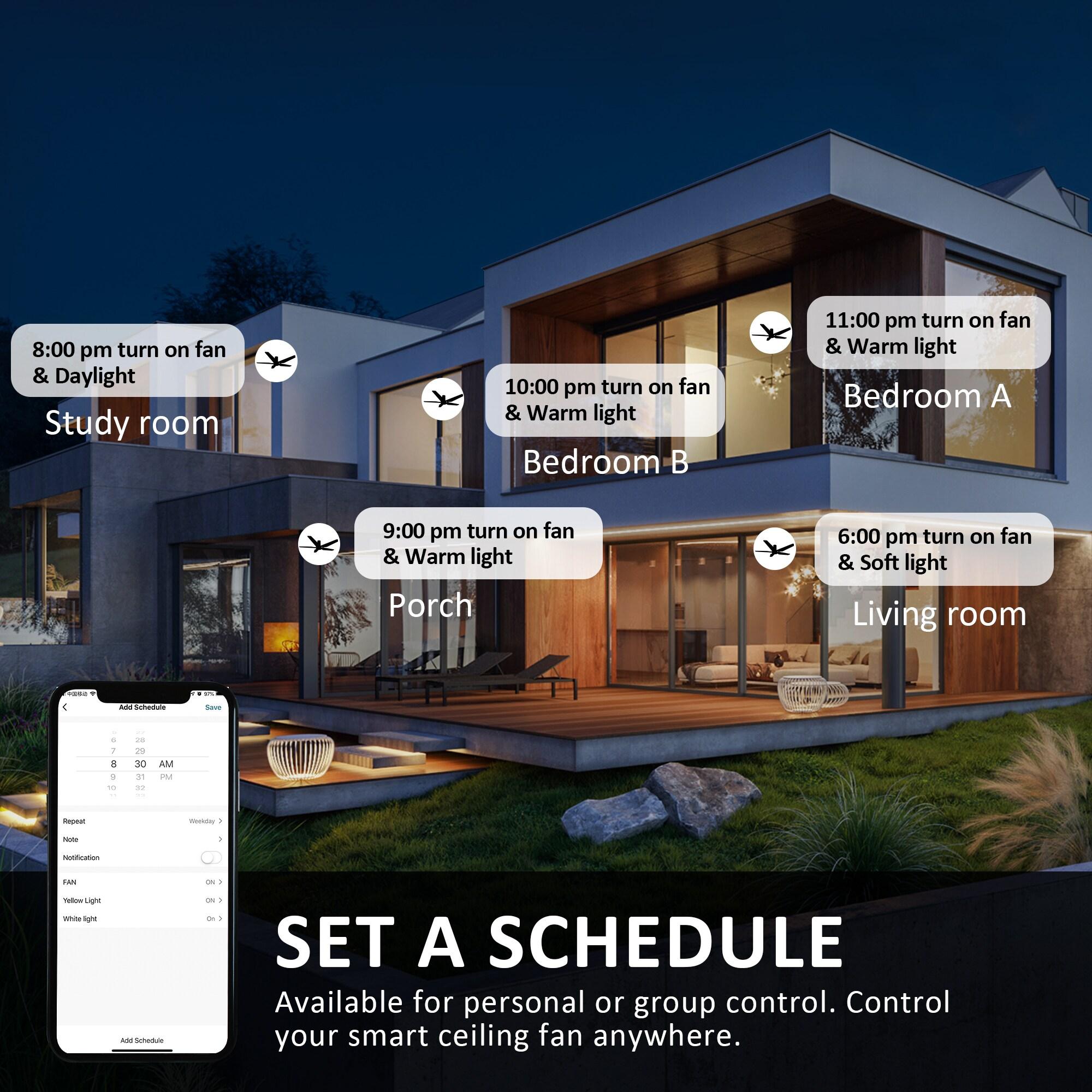 48" 5 Blade White Wifi Ceiling Fan with Light and Remote for Smart Home