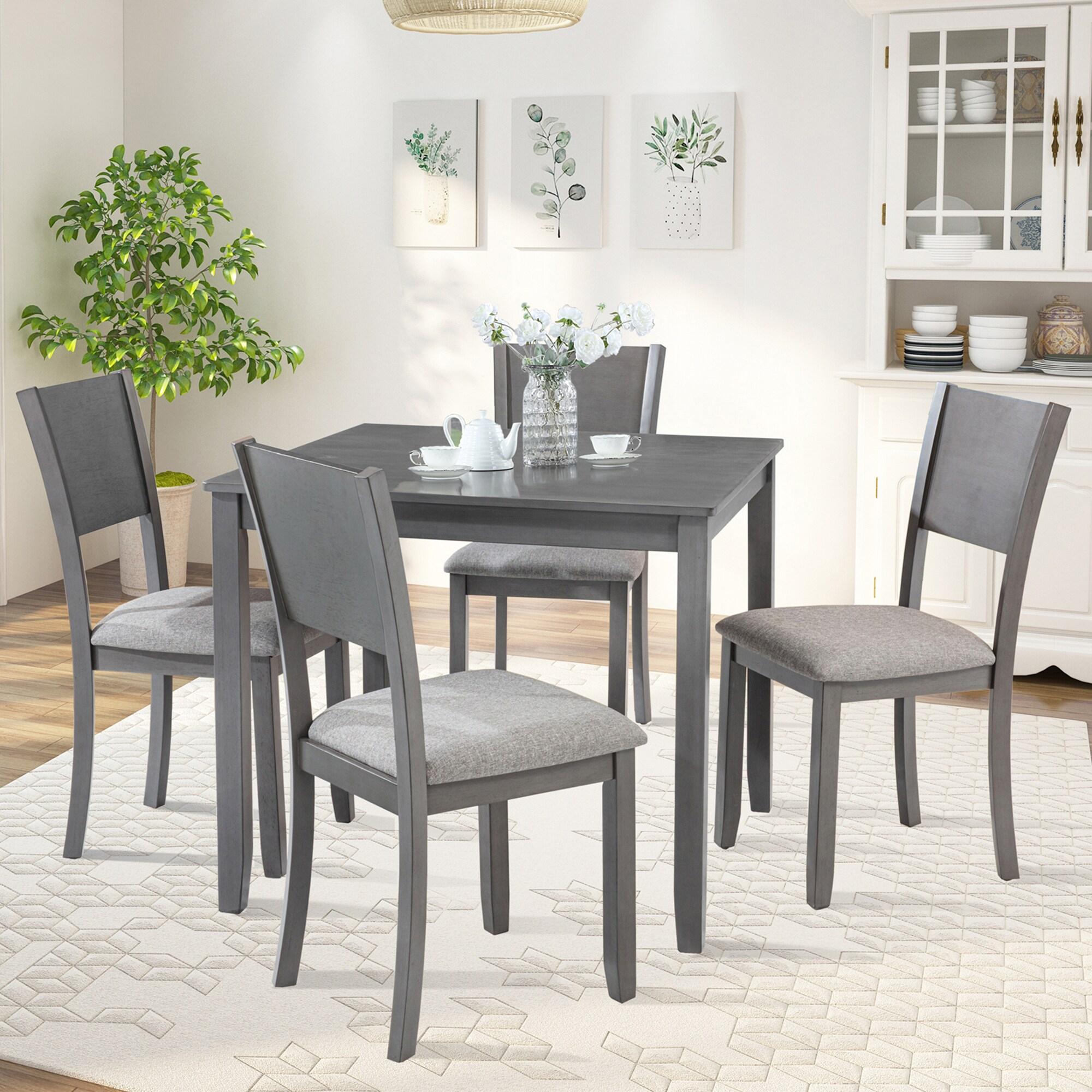 Kamsly Kitchen Island Dining Chairs Set of 4, 4pcs Upholstered Dining Room Chair, Sturdy Solid Wood Frame Kitchen-Chair with Padded Seat & Backrest, Gray