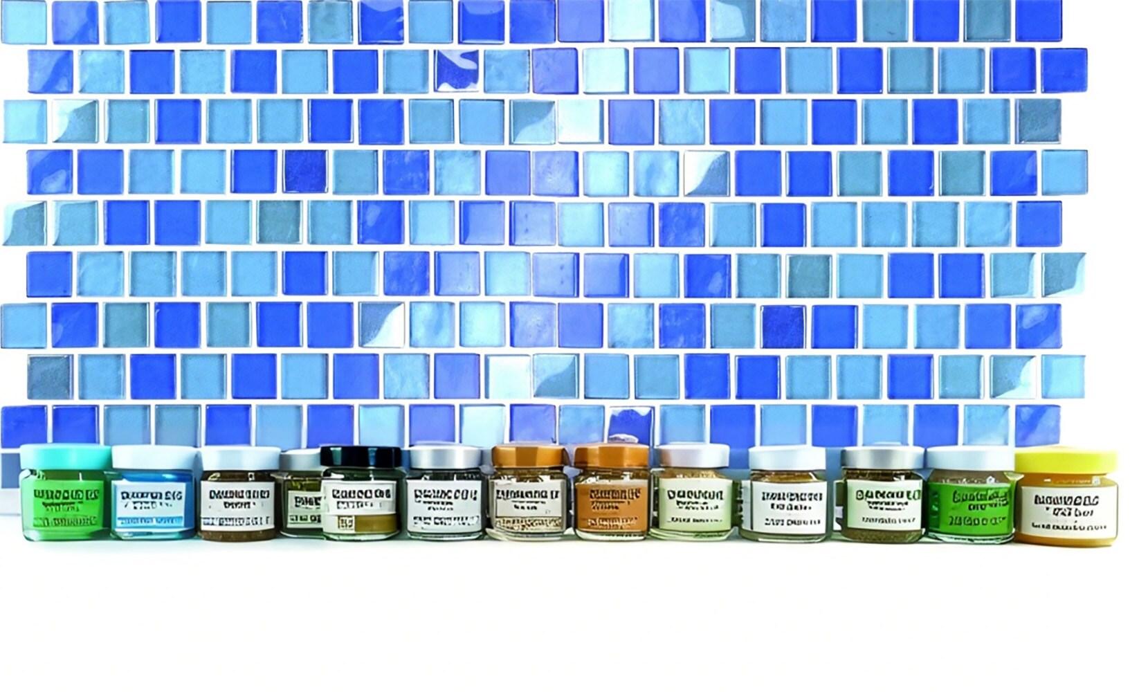 Landscape 1 in. x 1 in. Translucent Glass Plastic Face Mounted Brick Mosaic Designer Pool Tile