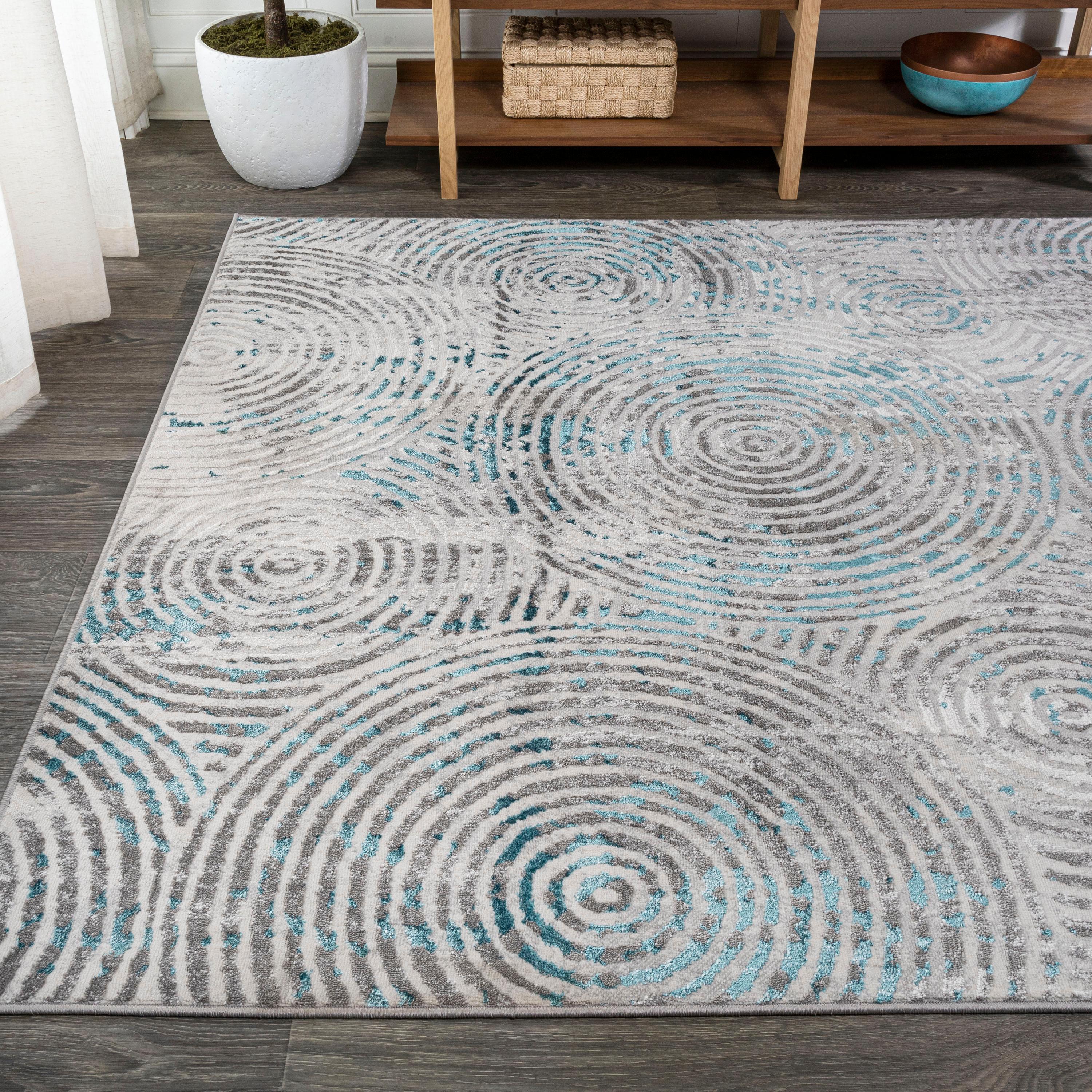 8'x10' Timeworn Modern Abstract Area Rug, Gray/Turquoise - JONATHAN Y