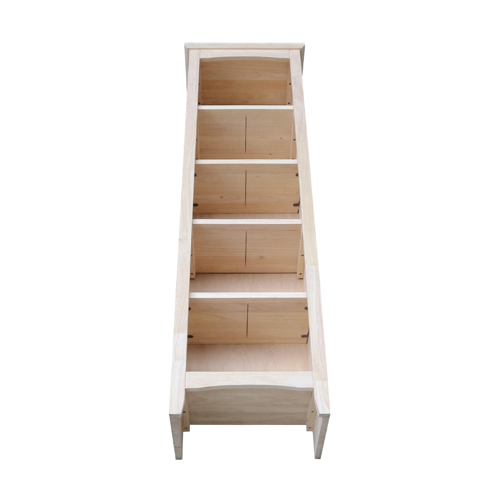 60" Shaker Bookcase Unfinished Brown - International Concepts: Solid Parawood, 4-Shelf Design
