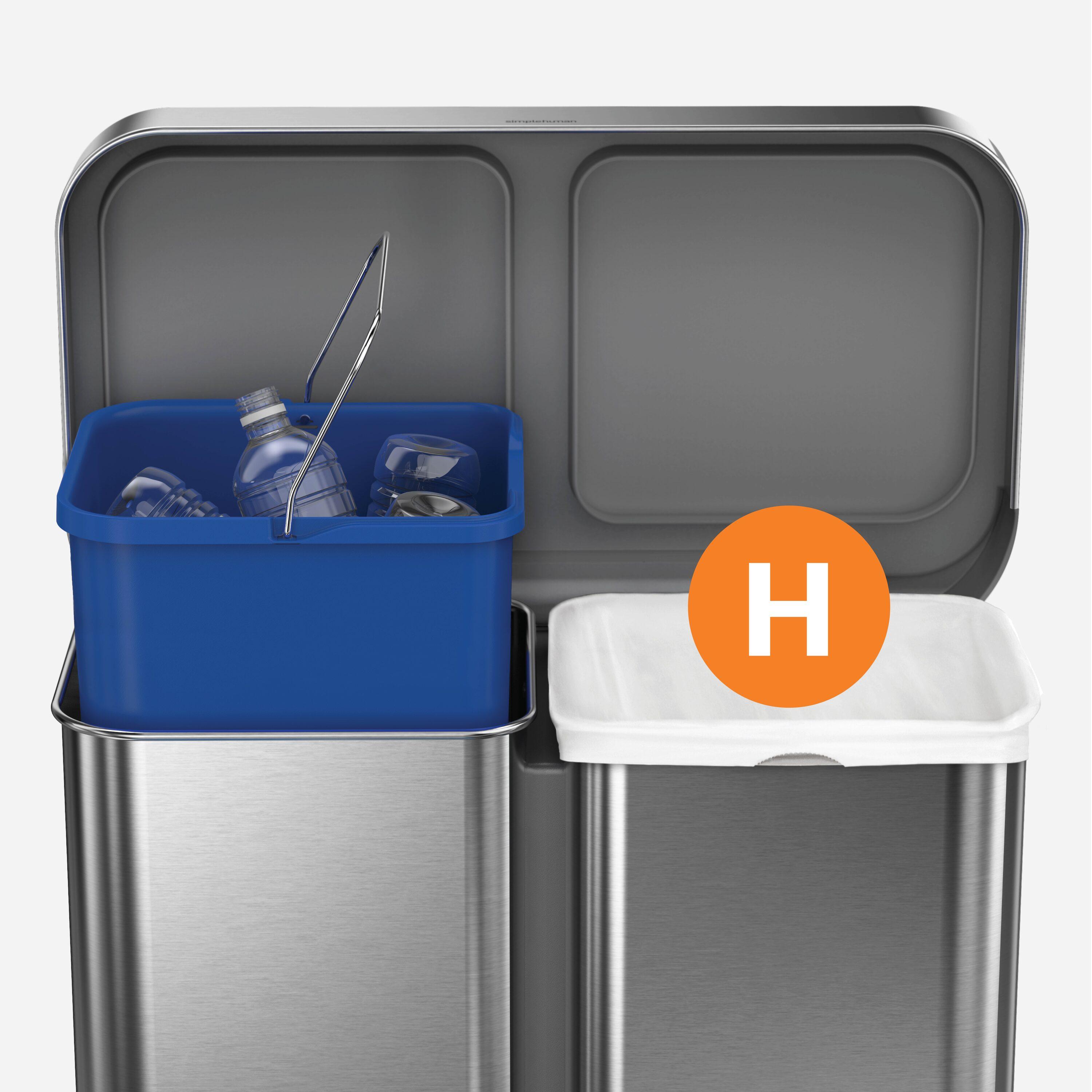 Simplehuman 58L / 15.3 Gallon Hands-Free Dual Compartment Recycling Kitchen Step Trash Can with Lid