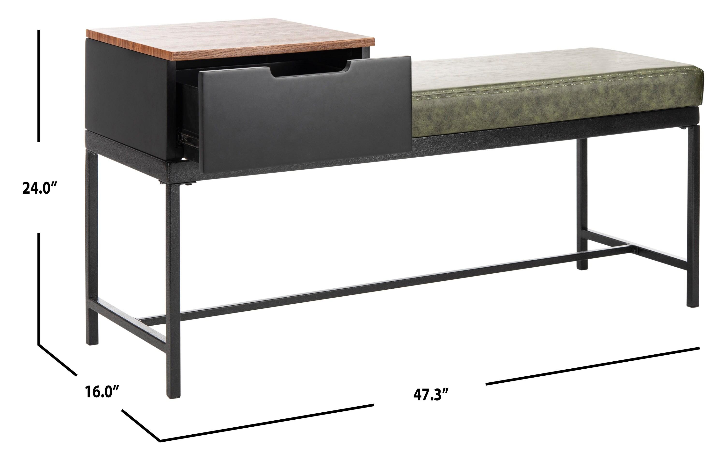 Maruka Bench with Storage - Grey Wash/Dark Green - Safavieh