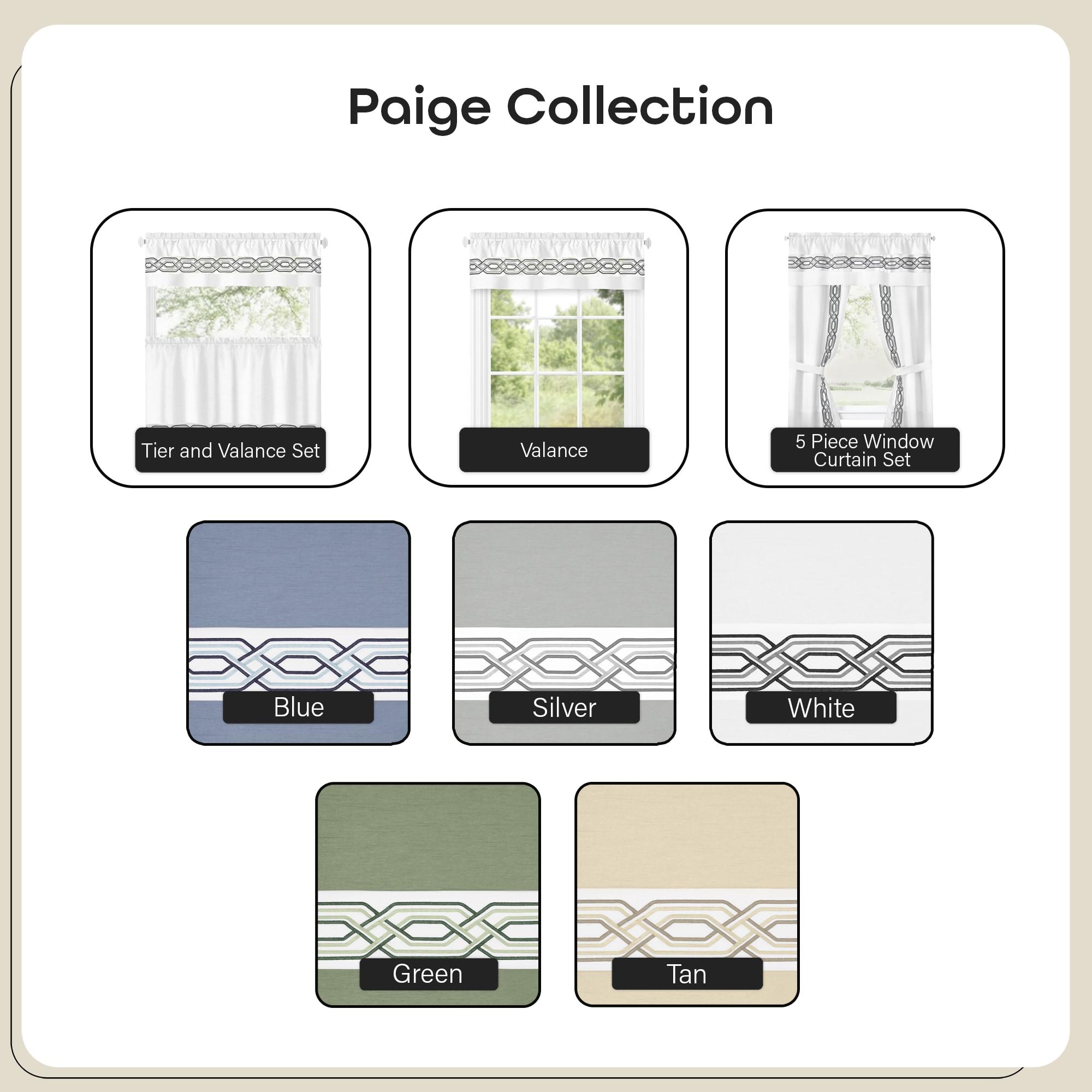 Achim Paige Rod Pocket 5 Piece Light Filtering Curtain Set, White, 55" x 63"
