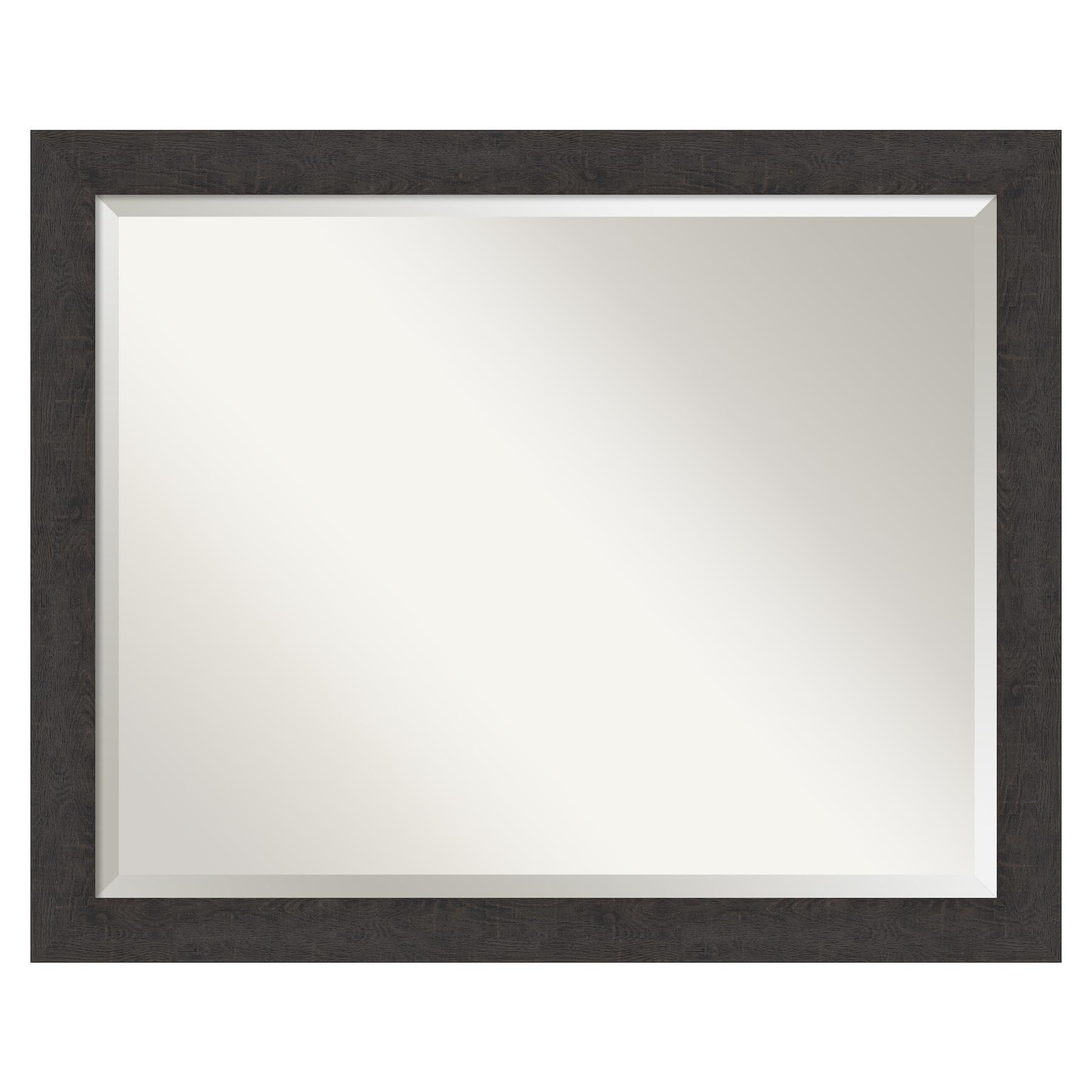 Amanti Art 31"x25" Rustic Plank Espresso Framed Bathroom Vanity Wall Mirror : Beveled, Polystyrene Frame, Wall Mounted
