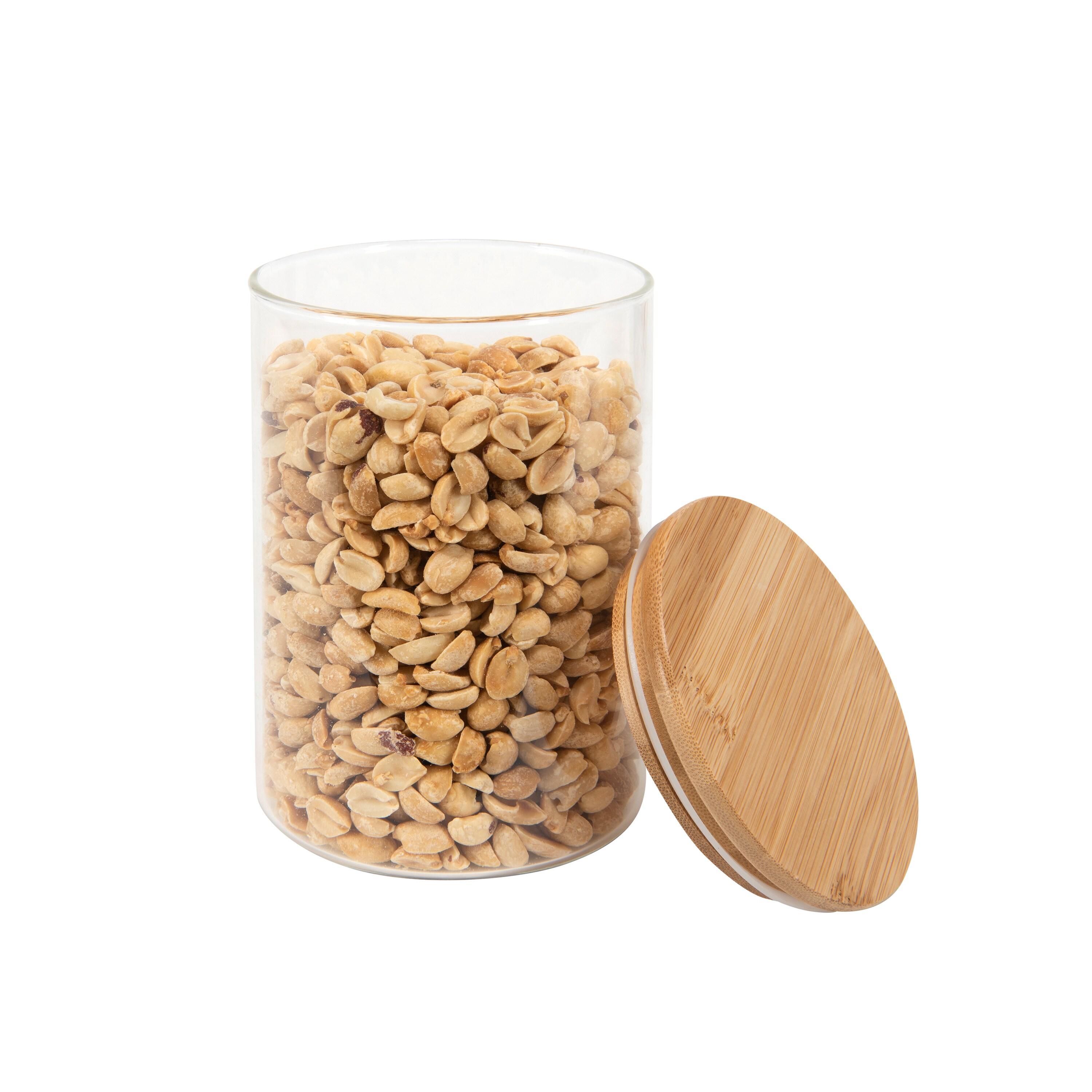 Kitchen Details Round Glass Jar | 1 Liter | Bamboo Airtight Seal Lid | Wide Mouth | Food Storage Canister | Tea or Coffee | Spices | Flour | Sugar | Clear