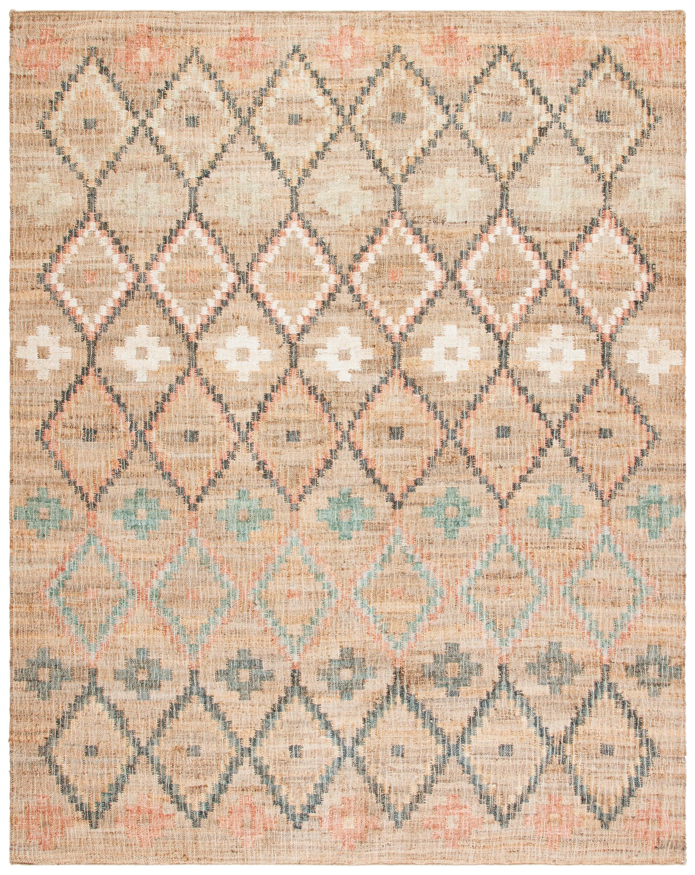 SAFAVIEH Kilim Mendoza Geometric Floral Area Rug, Natural/Blue, 9' x 12'