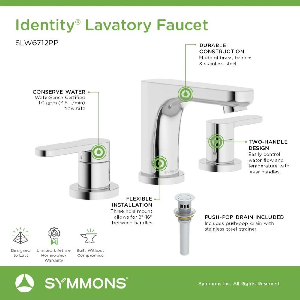 Identity Widespread Two Handle Bathroom Faucet with Push Pop Drain