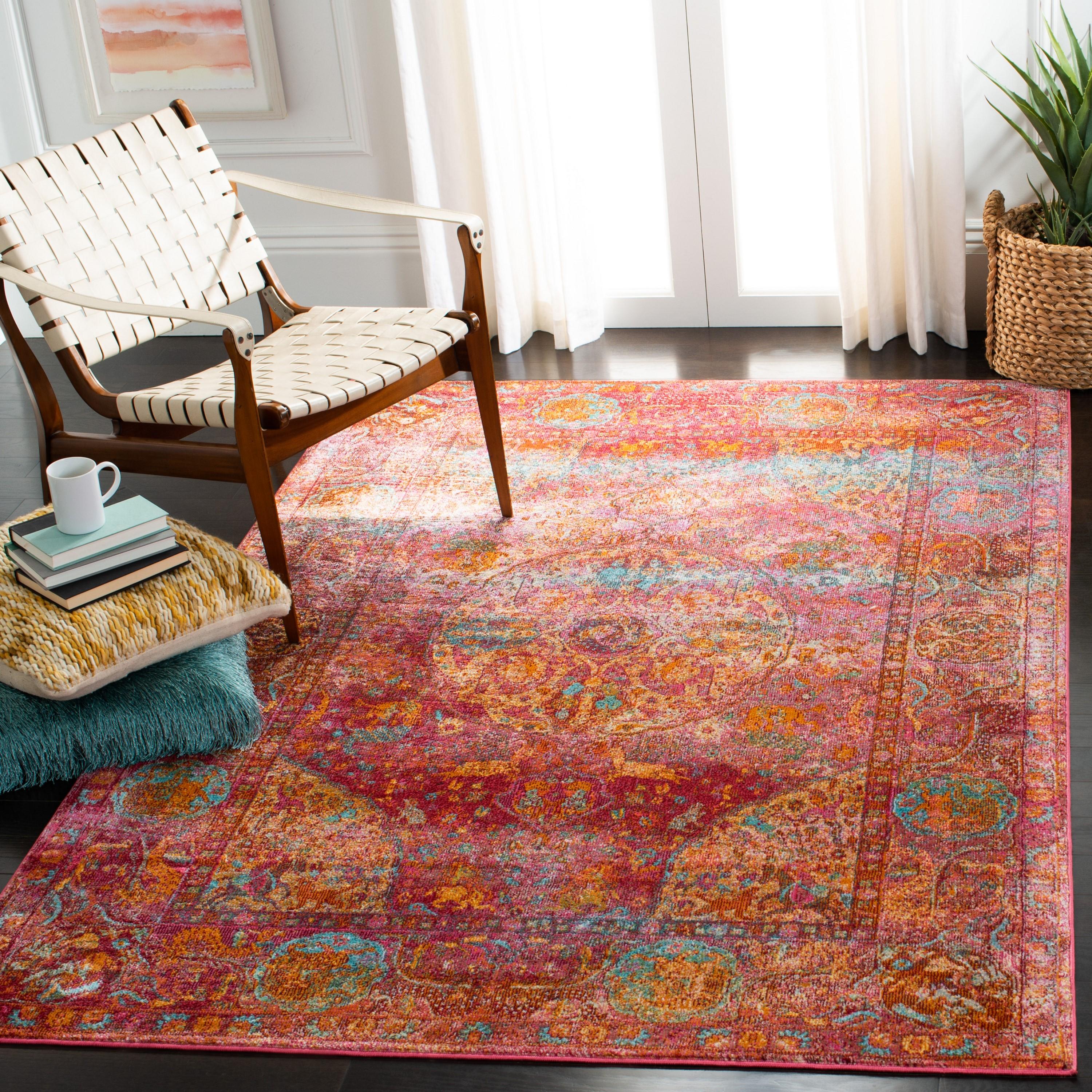 SAFAVIEH Luxor Metha Floral Bordered Area Rug, Fuchsia/Gold, 4' x 6'