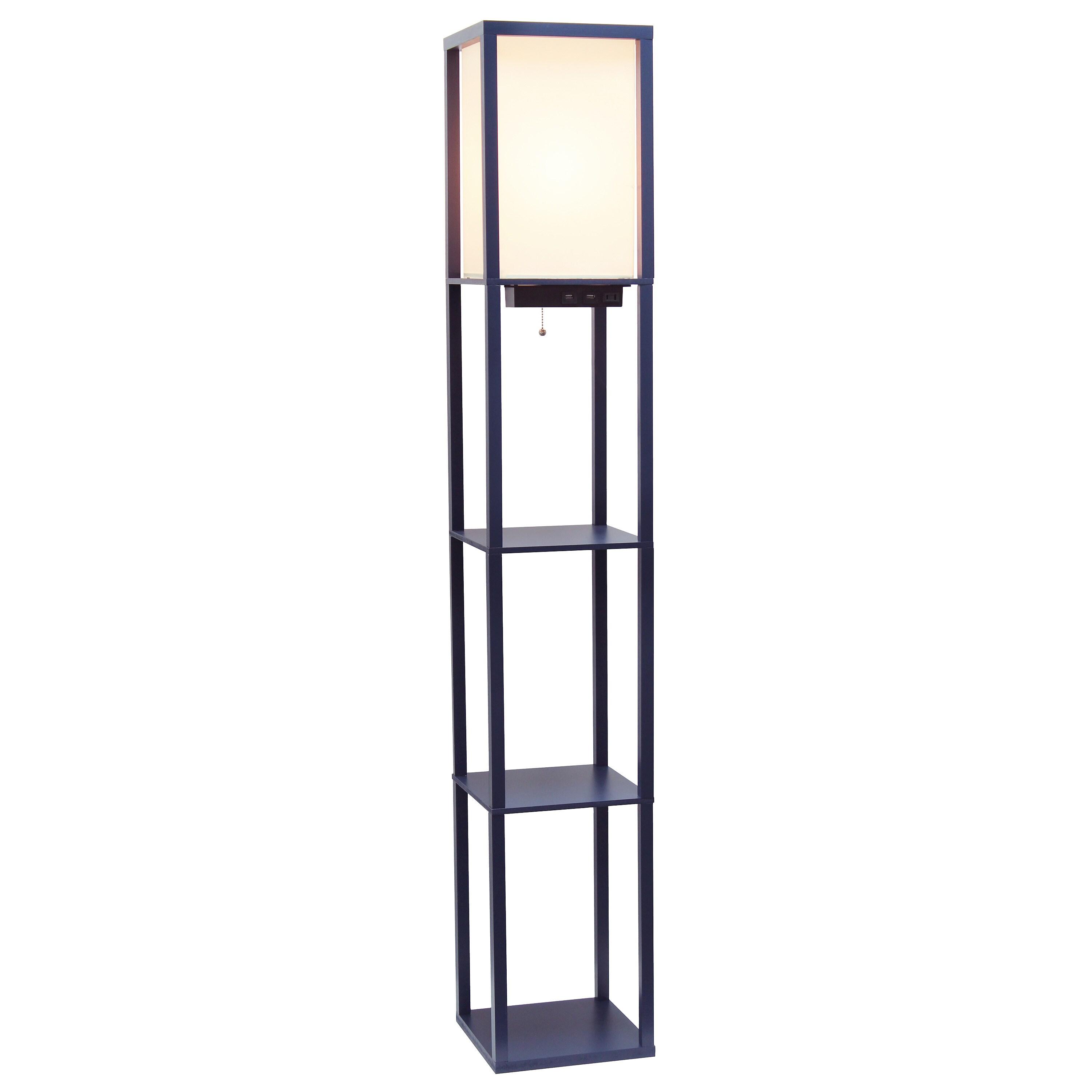 Creekwood Home Classix 62.5" 3-Tier Storage Floor Lamp with Charging Ports and Outlet Navy Blue