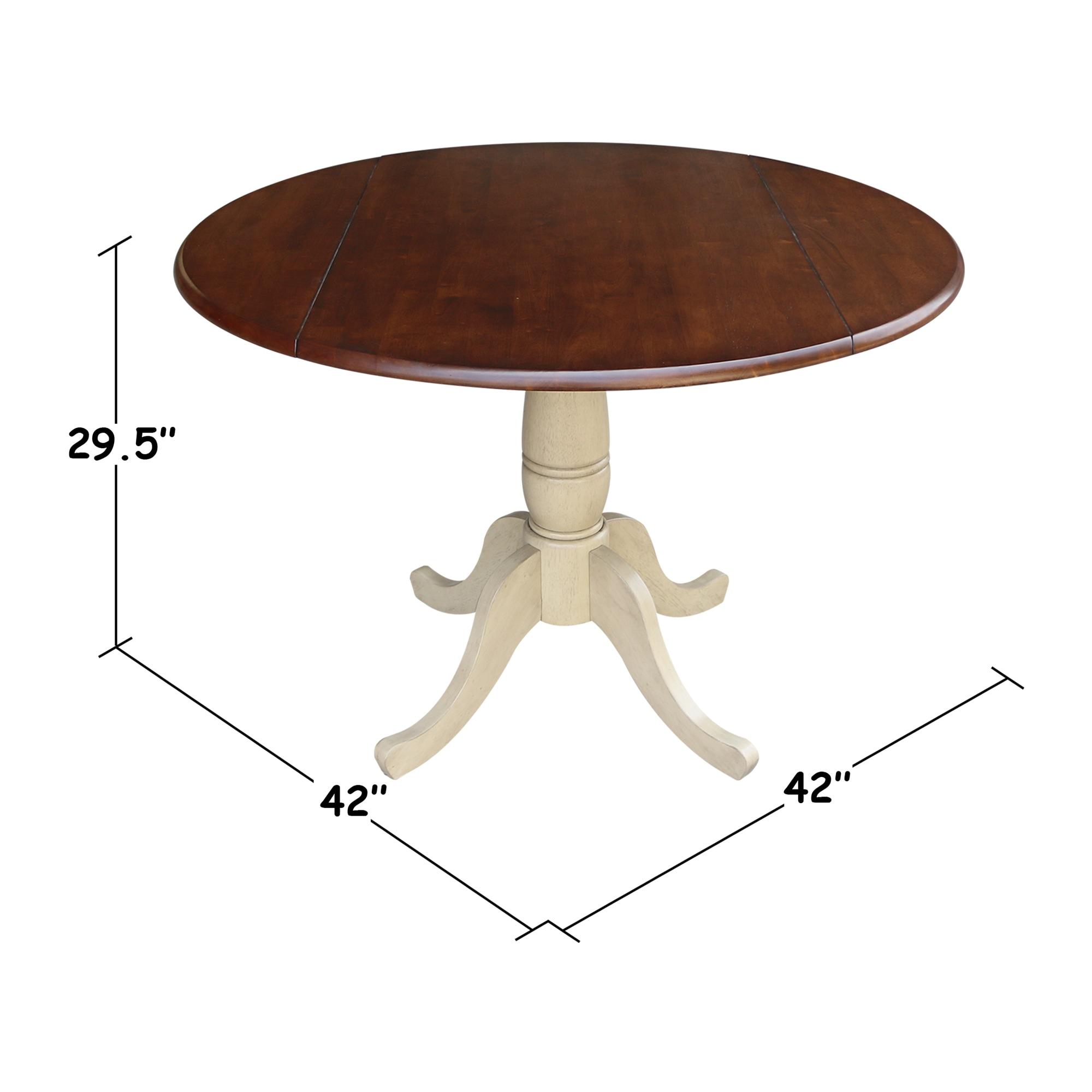 42" Round Dual Drop Leaf Pedestal Table - 29.5"H  Almond Espresso Finish