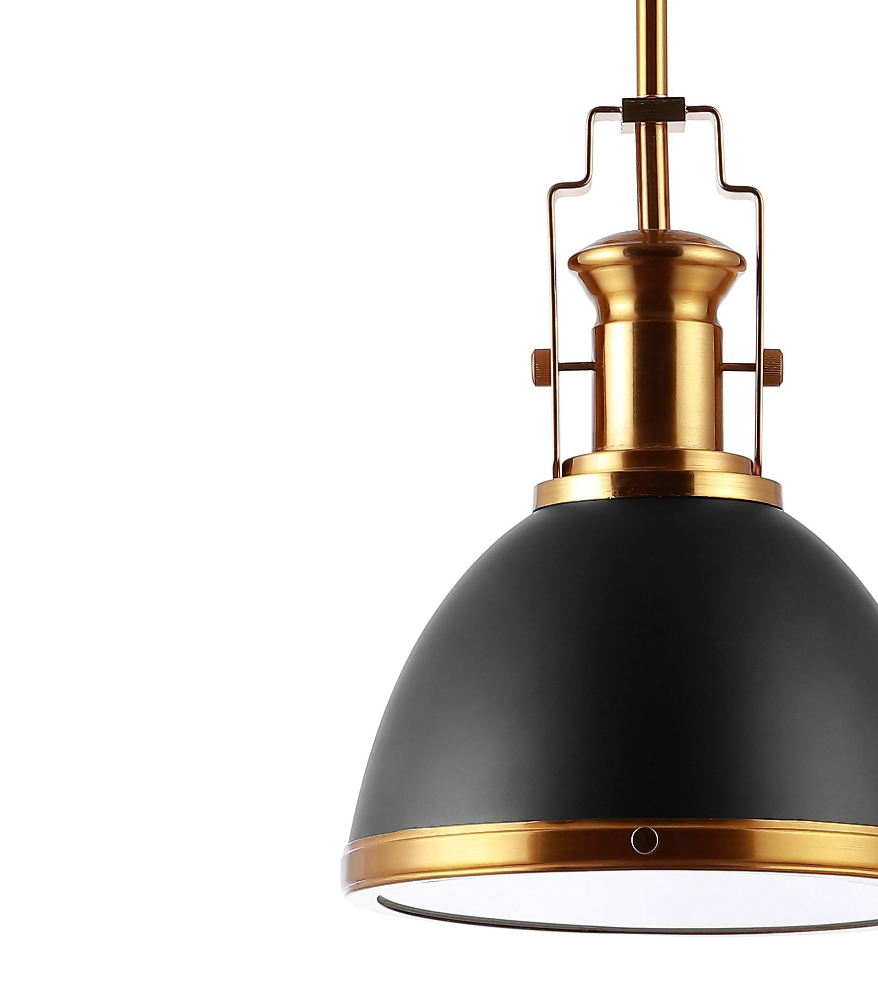 Homer 10" 1-Light Modern Industrial Iron LED Dome Pendant, Black/Brass Gold