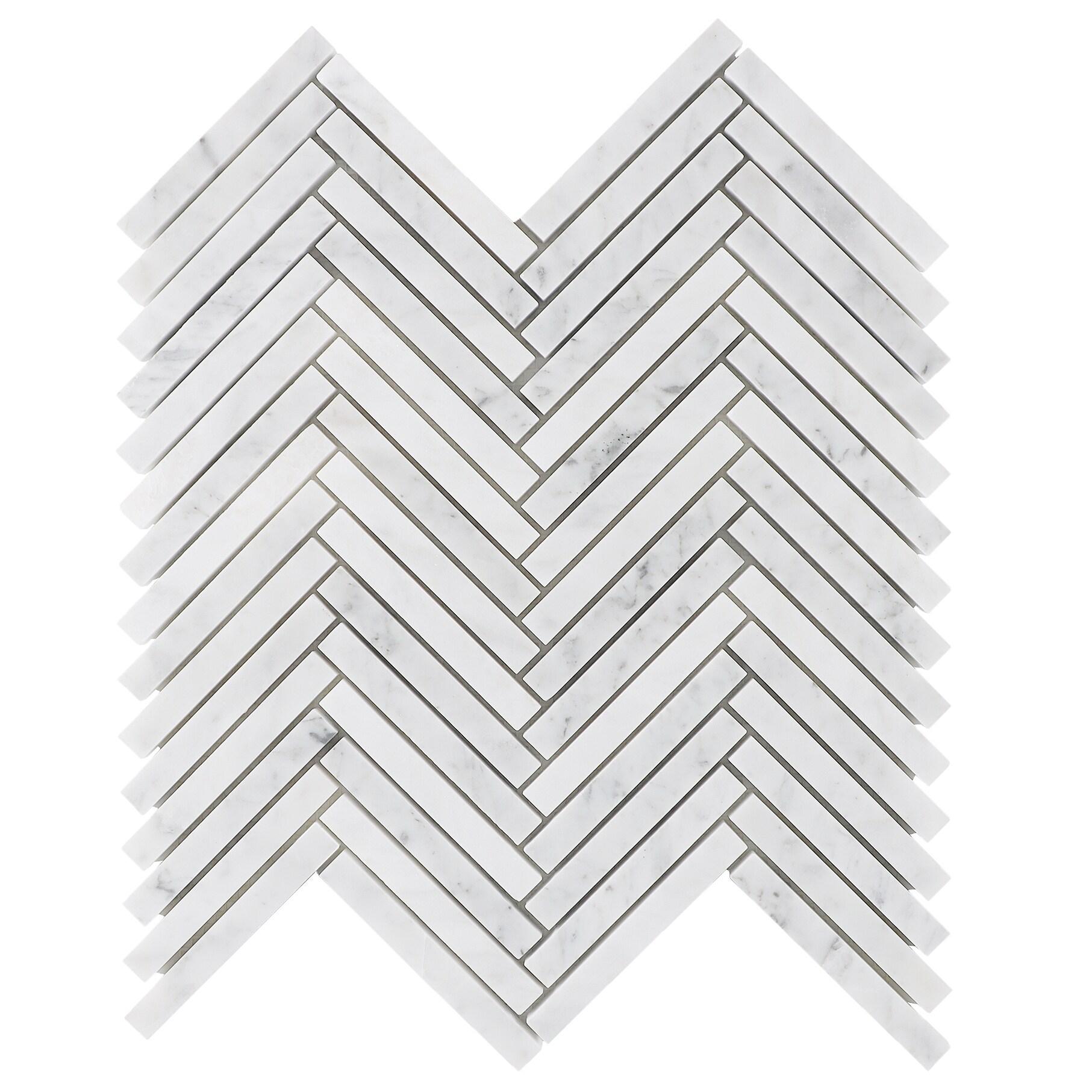 Marble Collection 0.5" X 4" Herringbone Natural Stone Mosaic Wall & Floor Tile