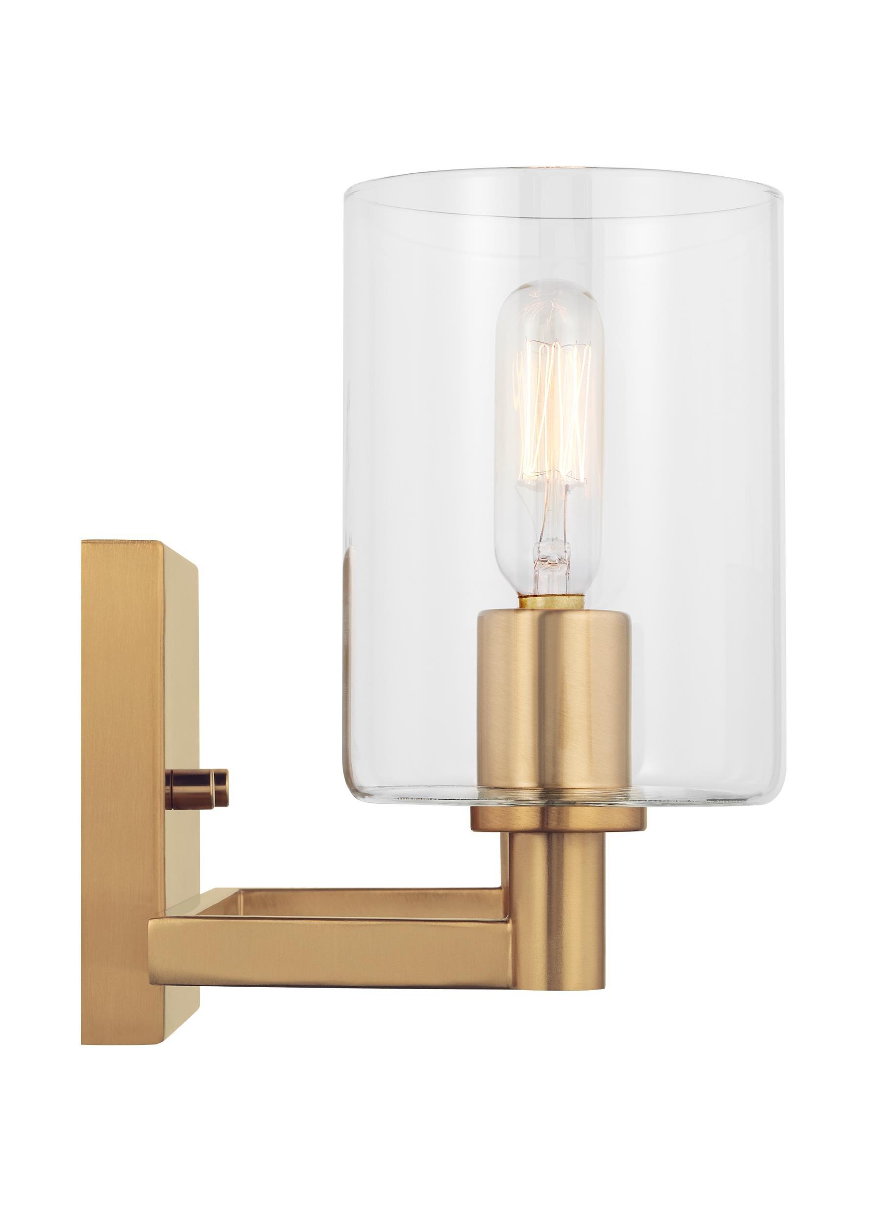 Satin Brass Cylinder 2-Light Clear Glass Bath Vanity