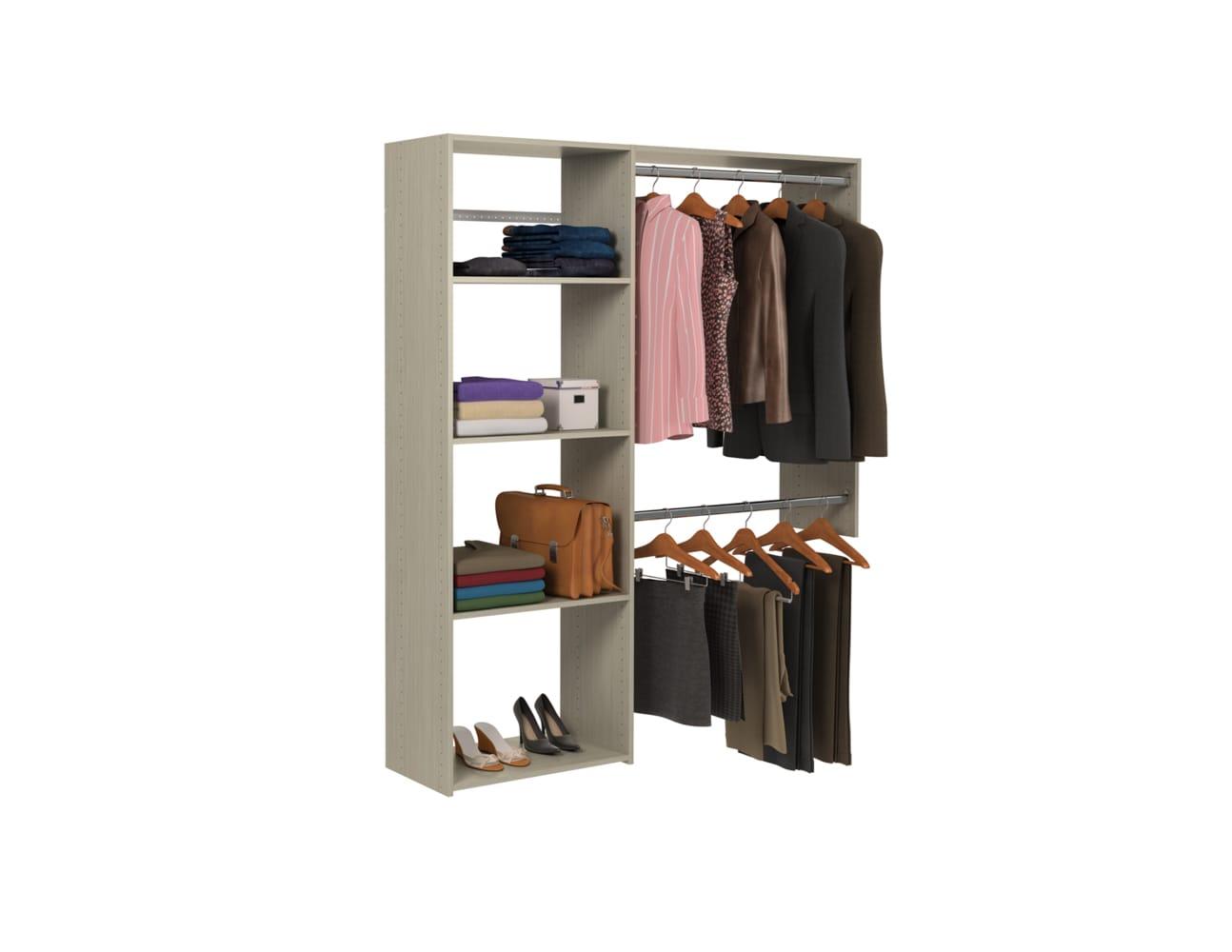 Weathered Grey Medium Wood Closet System with Satin Nickel Hardware