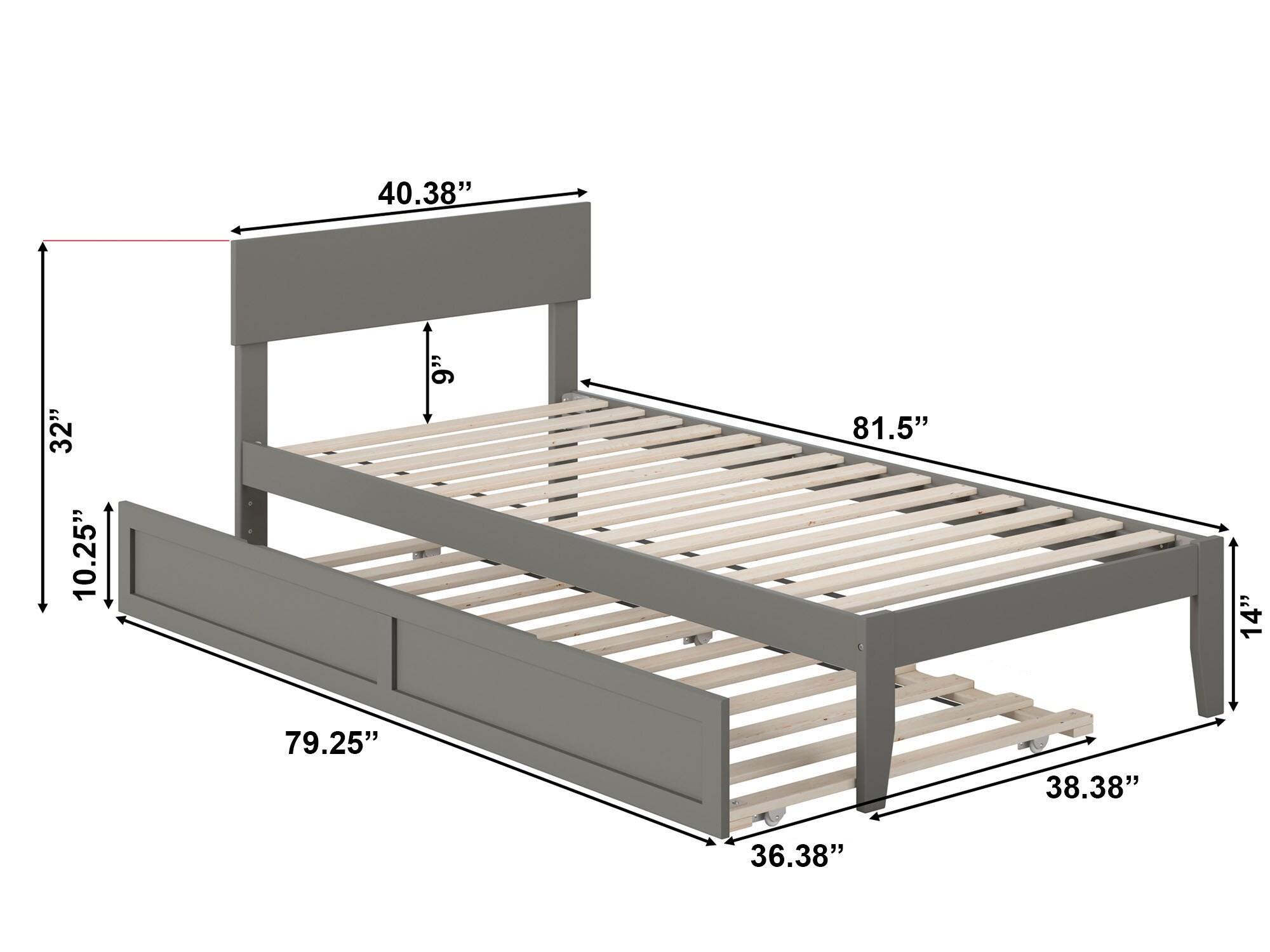 Grey Twin XL Platform Bed with Trundle and Wood Slats