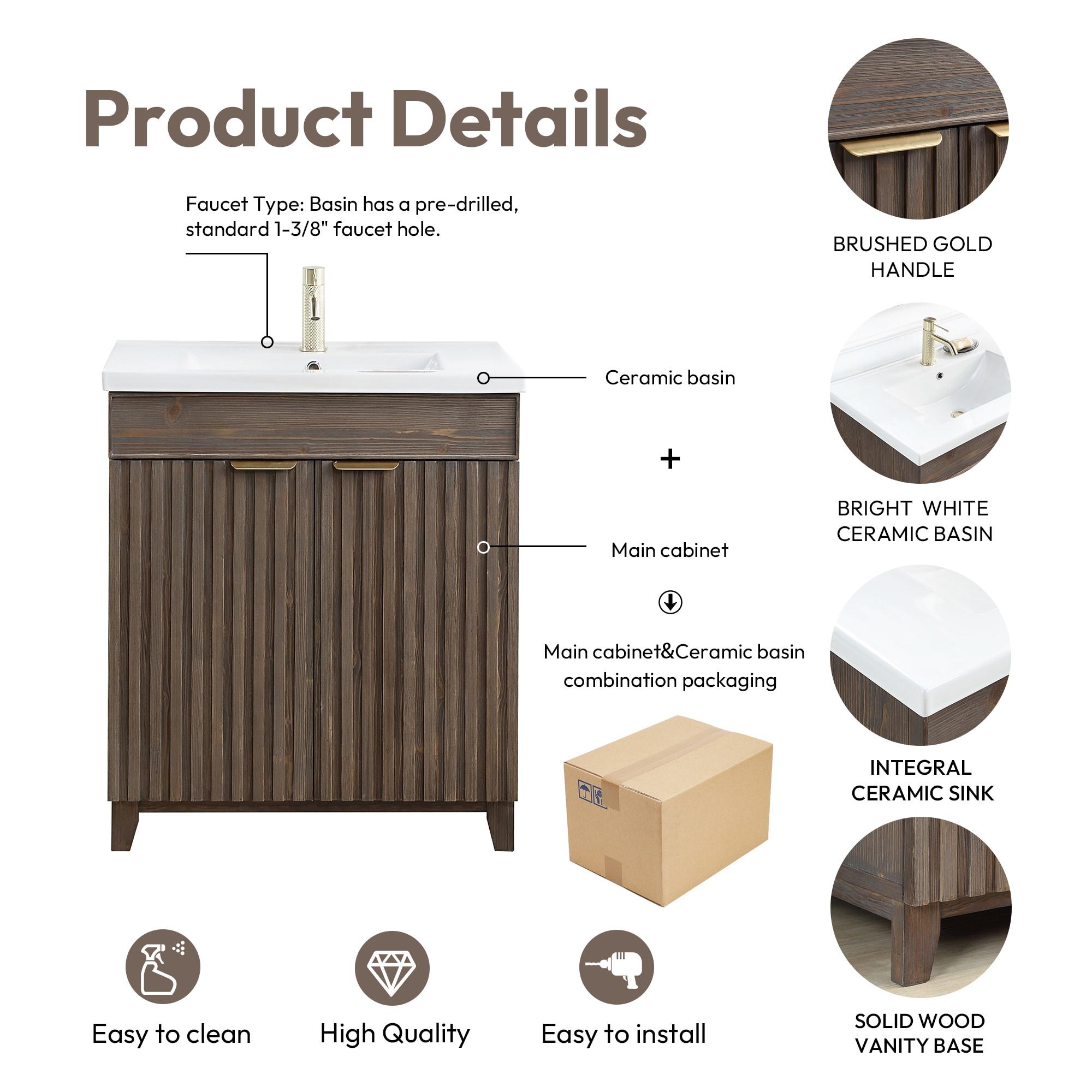 Palos 30" Single Bath Vanity in Spruce Antique Brown with White Ceramic Basin