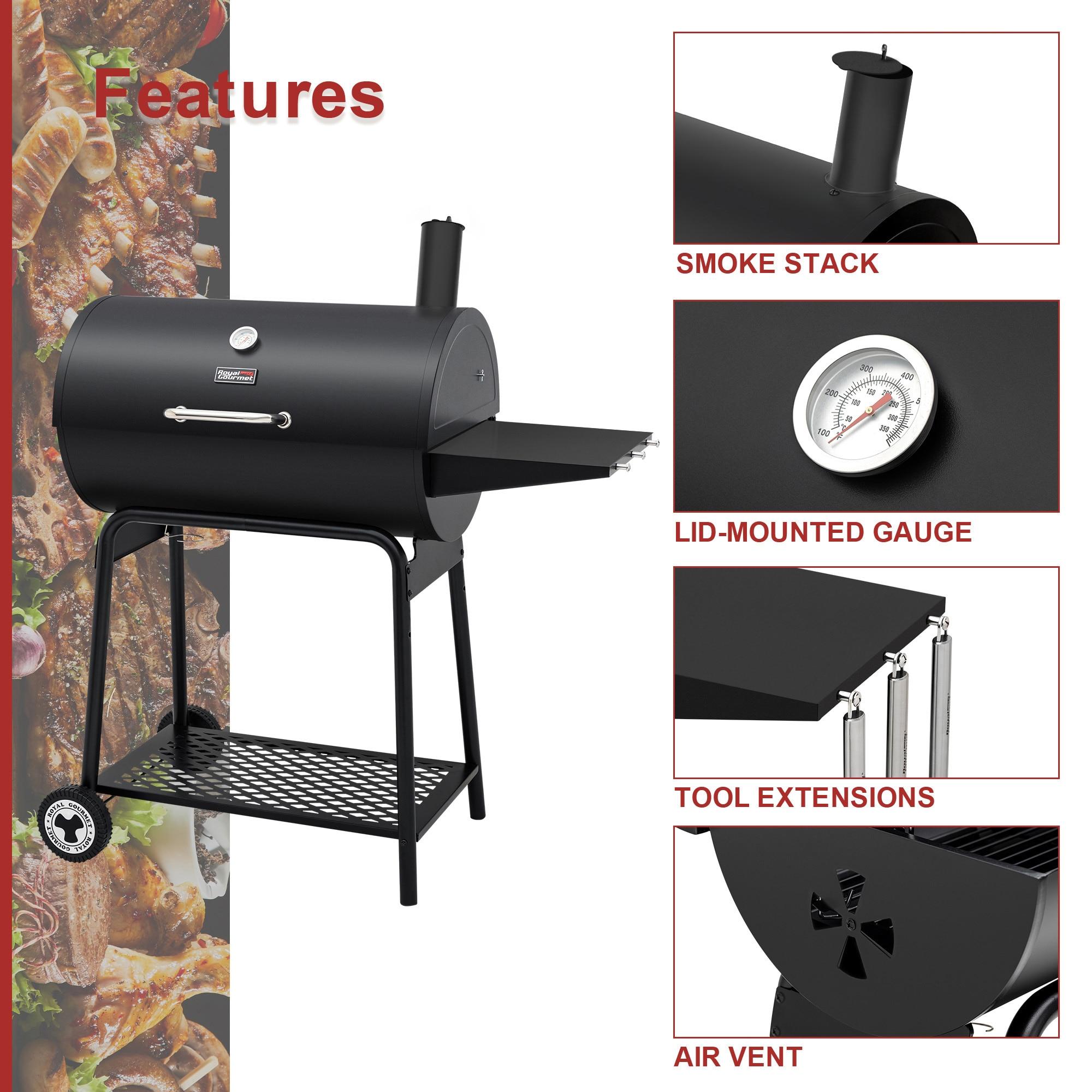 Royal Gourmet 30" Barrel Charcoal Grill with Side Shelf