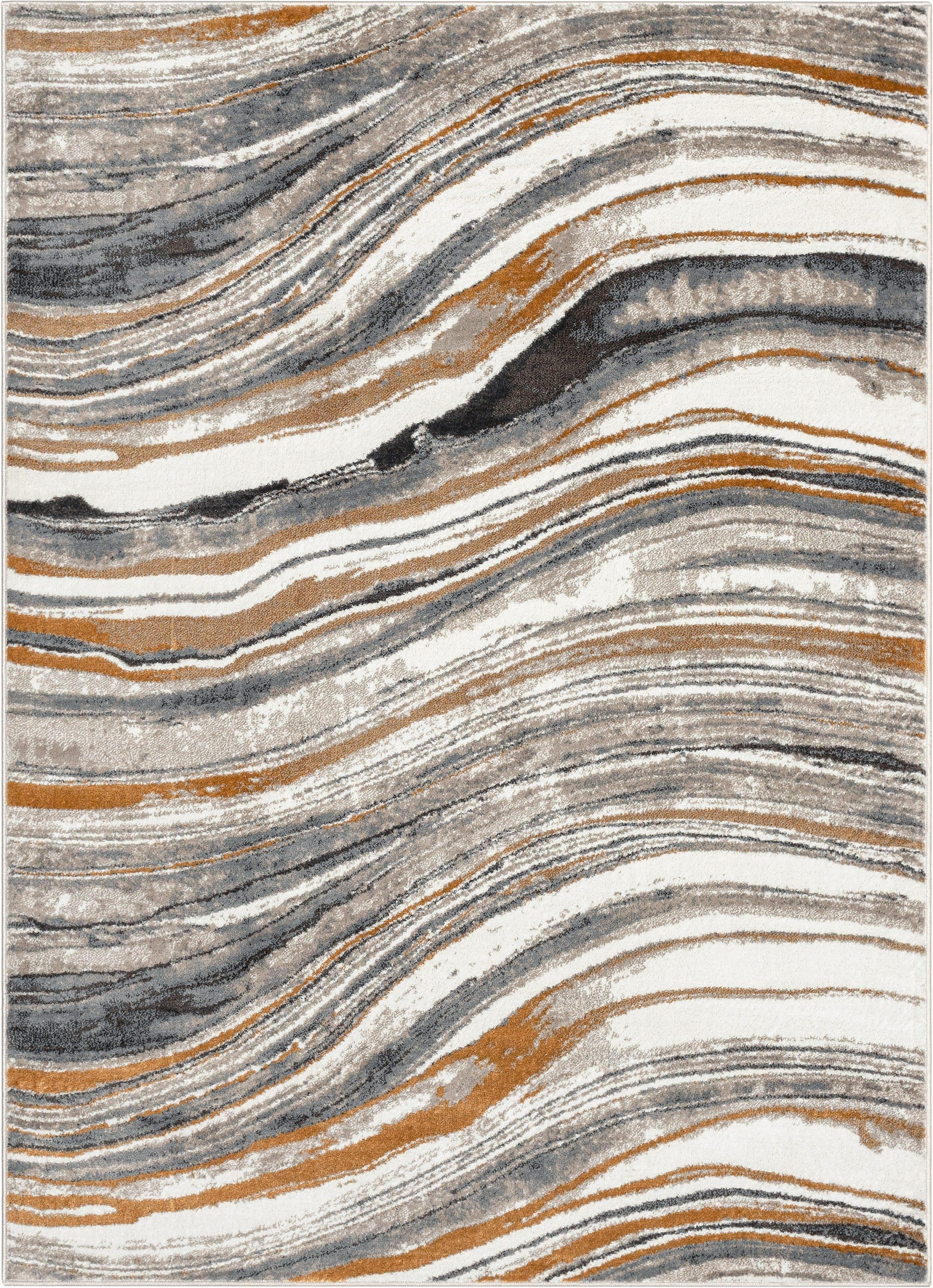 Well Woven Devin Grey Golden Rust Abstract Geometric Stripes Modern 3'11" x 5'3" Indoor Area Rug