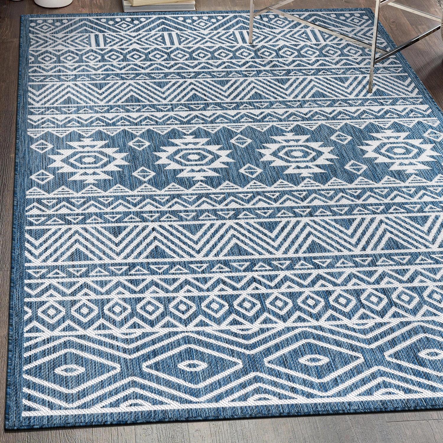 World Rug Gallery Distressed Geometric Bohemian Textured Flat Weave Indoor/Outdoor Area Rug