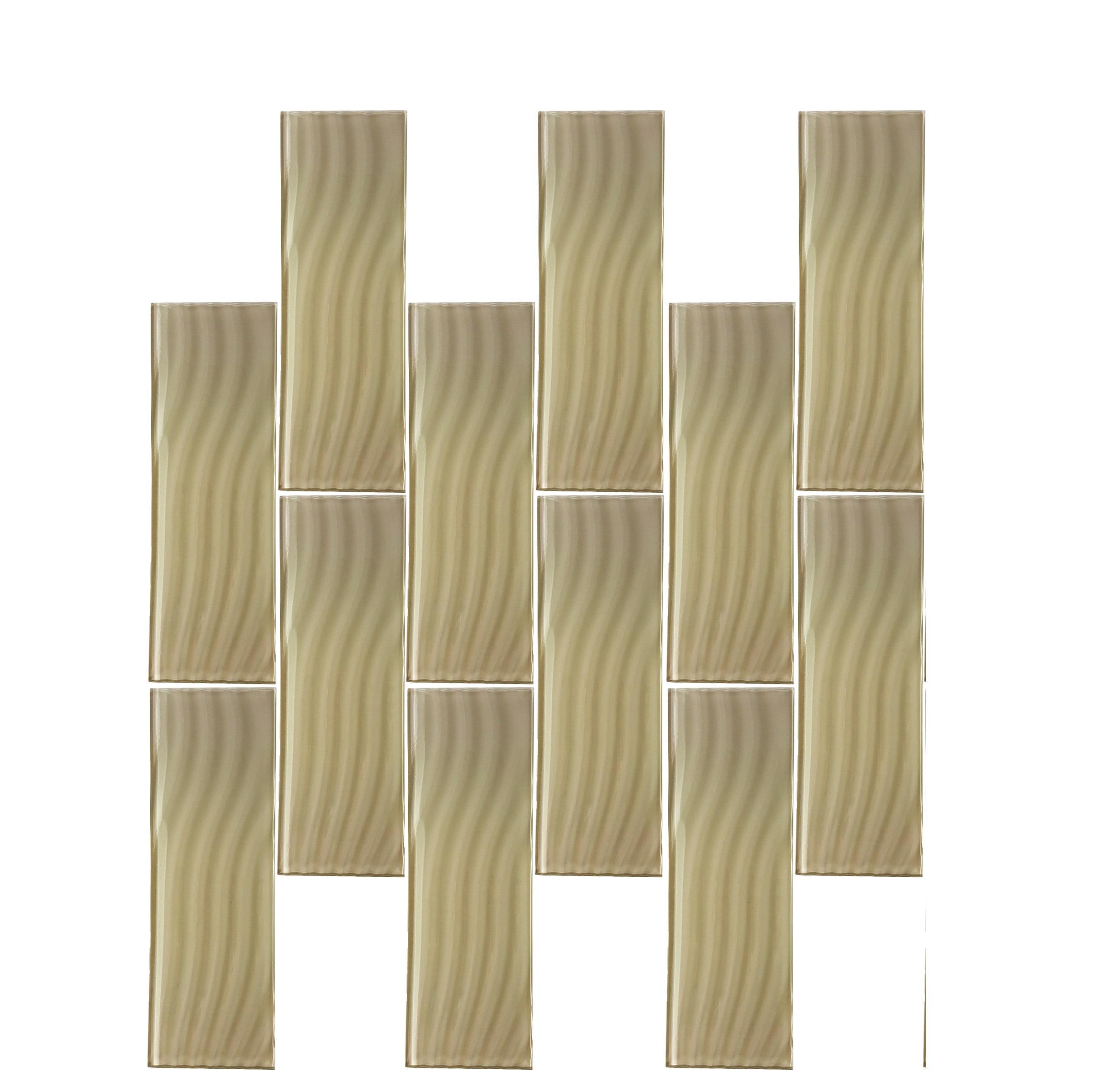 Abolos Pacific 4 in. x 12 in. Textured Glass Straight Edge Subway Decorative Kitchen & Bathroom Wall Tile